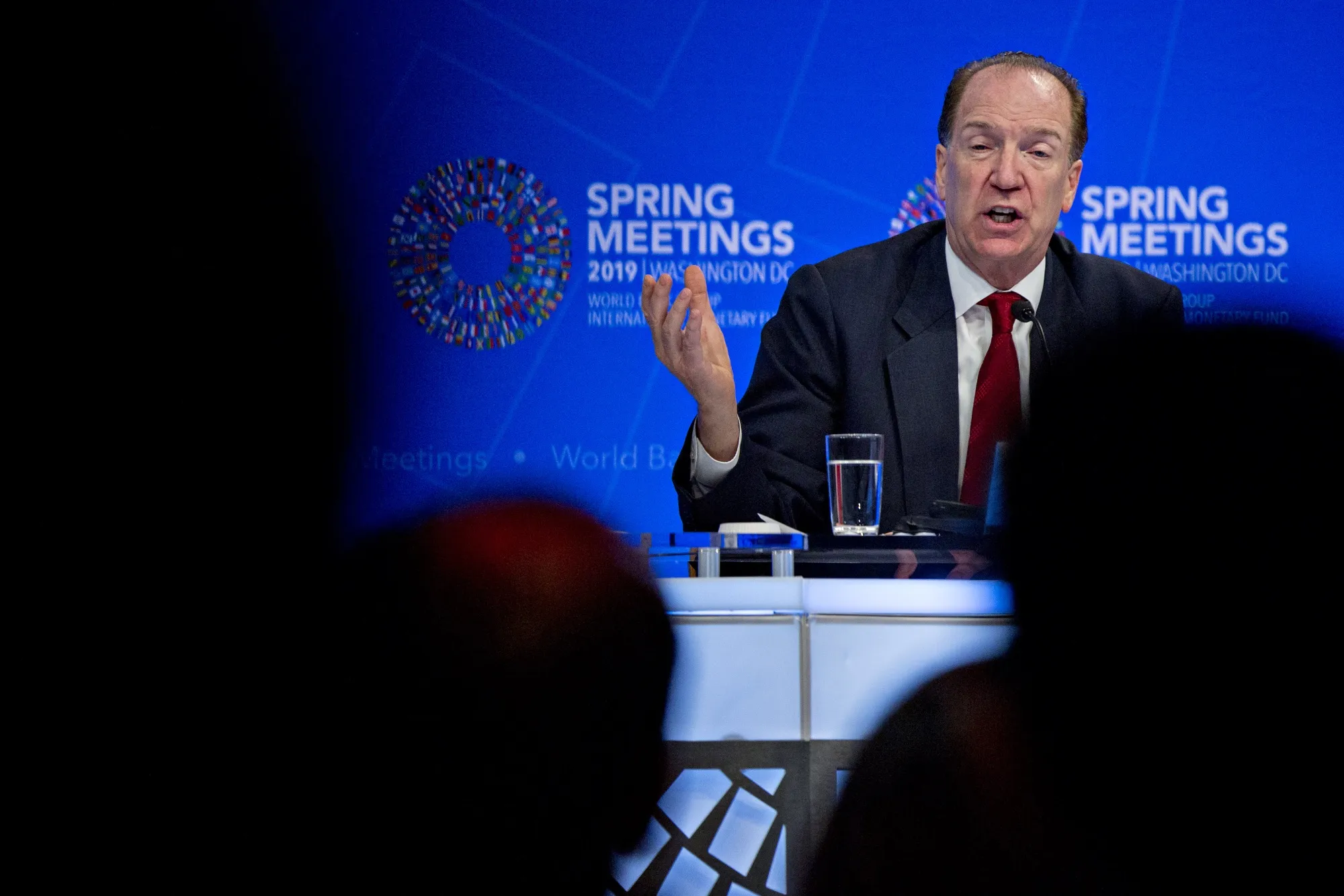 David Malpass speaks at a news conference in Washington, D.C., on April 11.