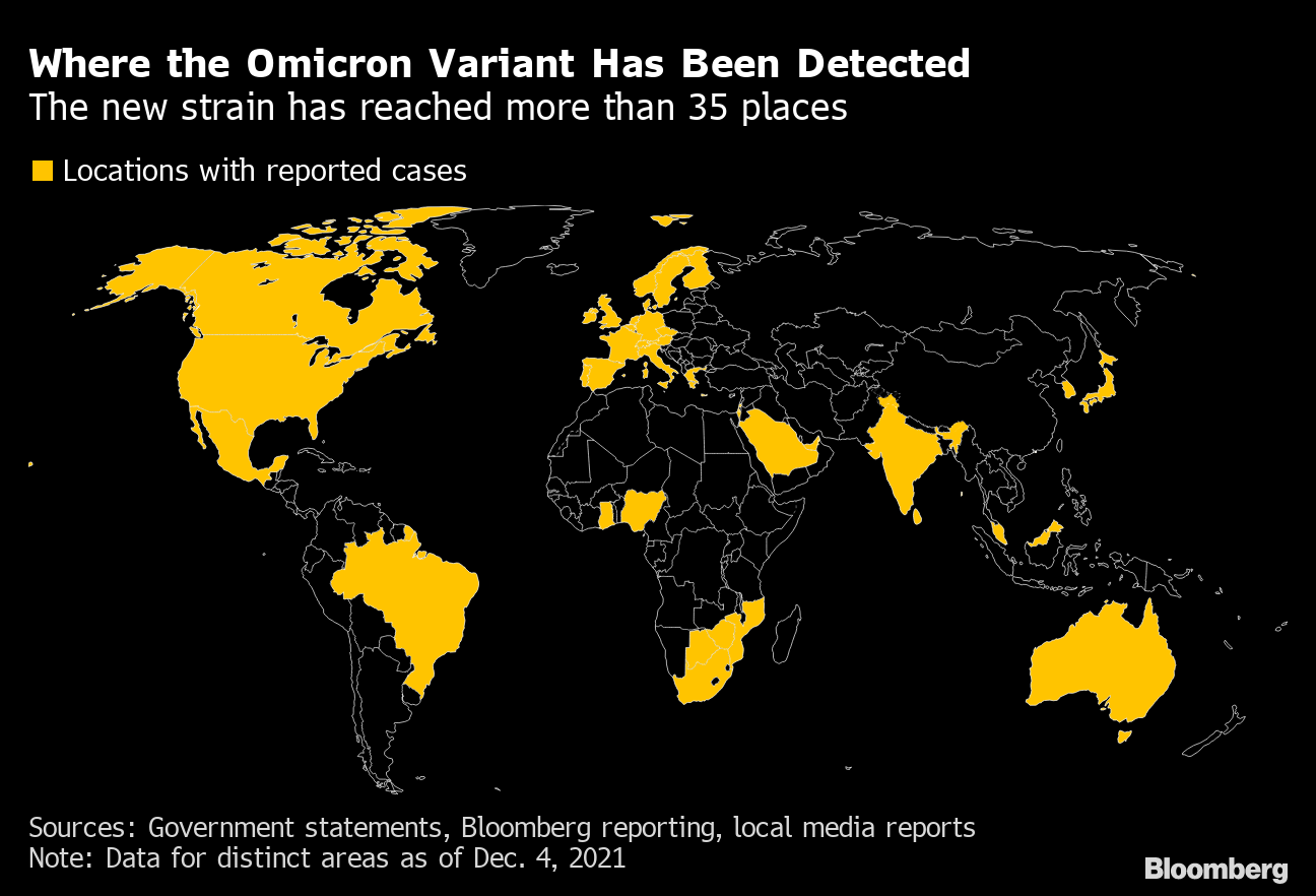 ブルームバーグのニュース記事「【新型コロナ】米国でのオミクロン株感染、少なくとも12州に広がる」の画像