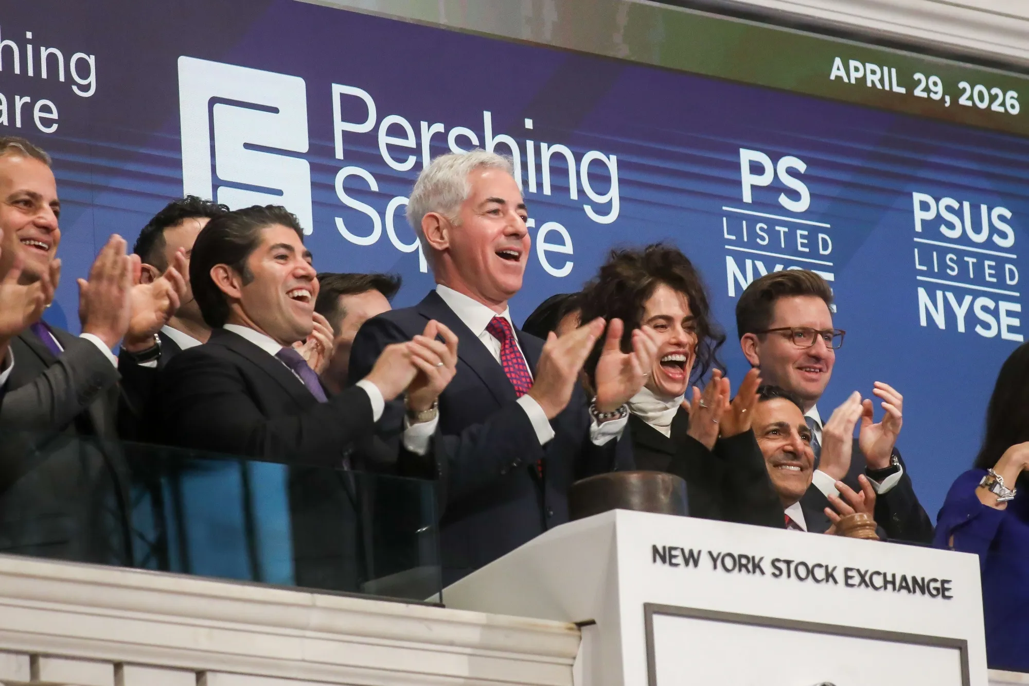 Bill Ackman&nbsp;ringing&nbsp;the opening bell during&nbsp;Pershing Square’s initial public offering at the New York Stock Exchange on April 29.