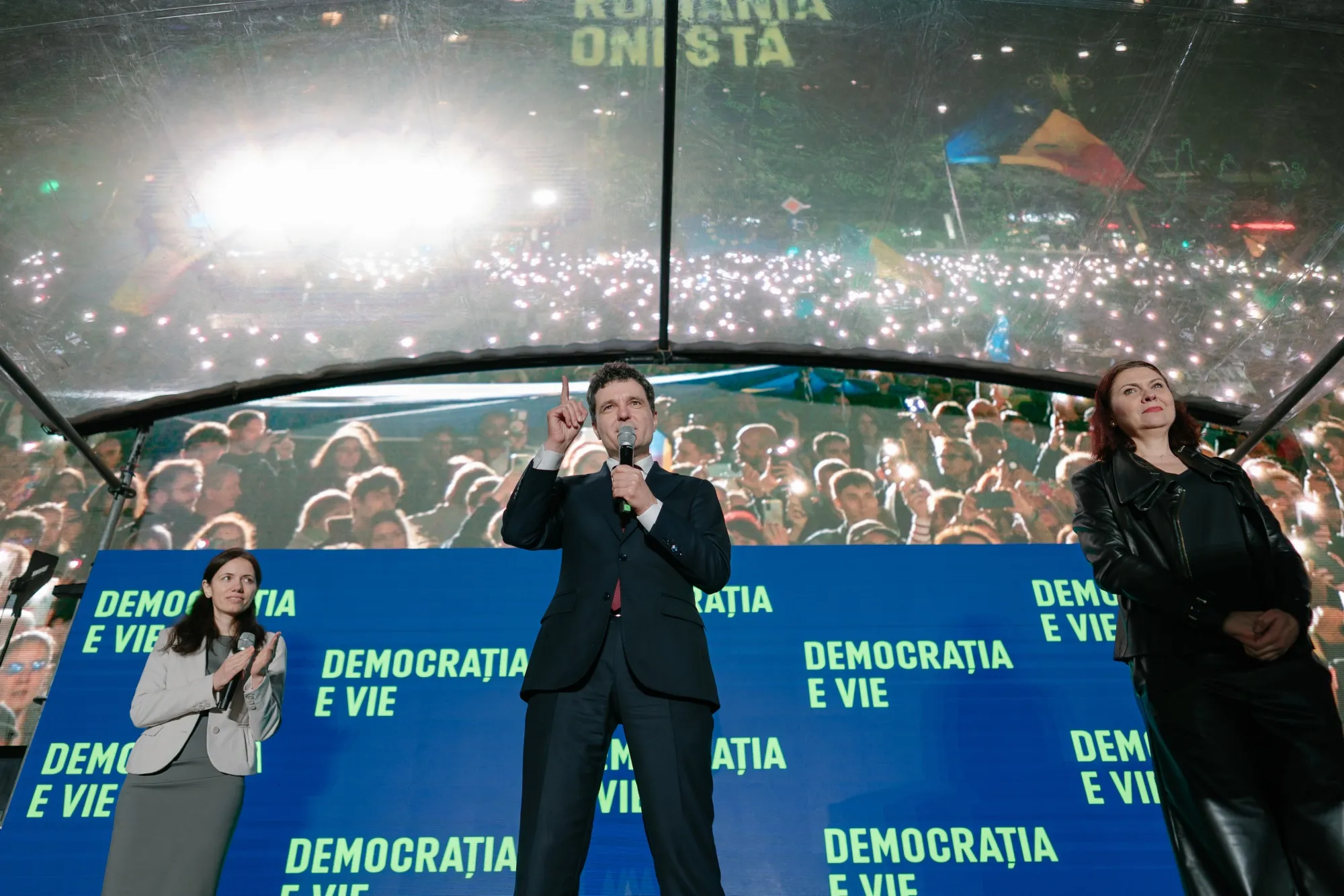 Nicusor Dan at an electoral rally in Bucharest, Romania, on May 11.
