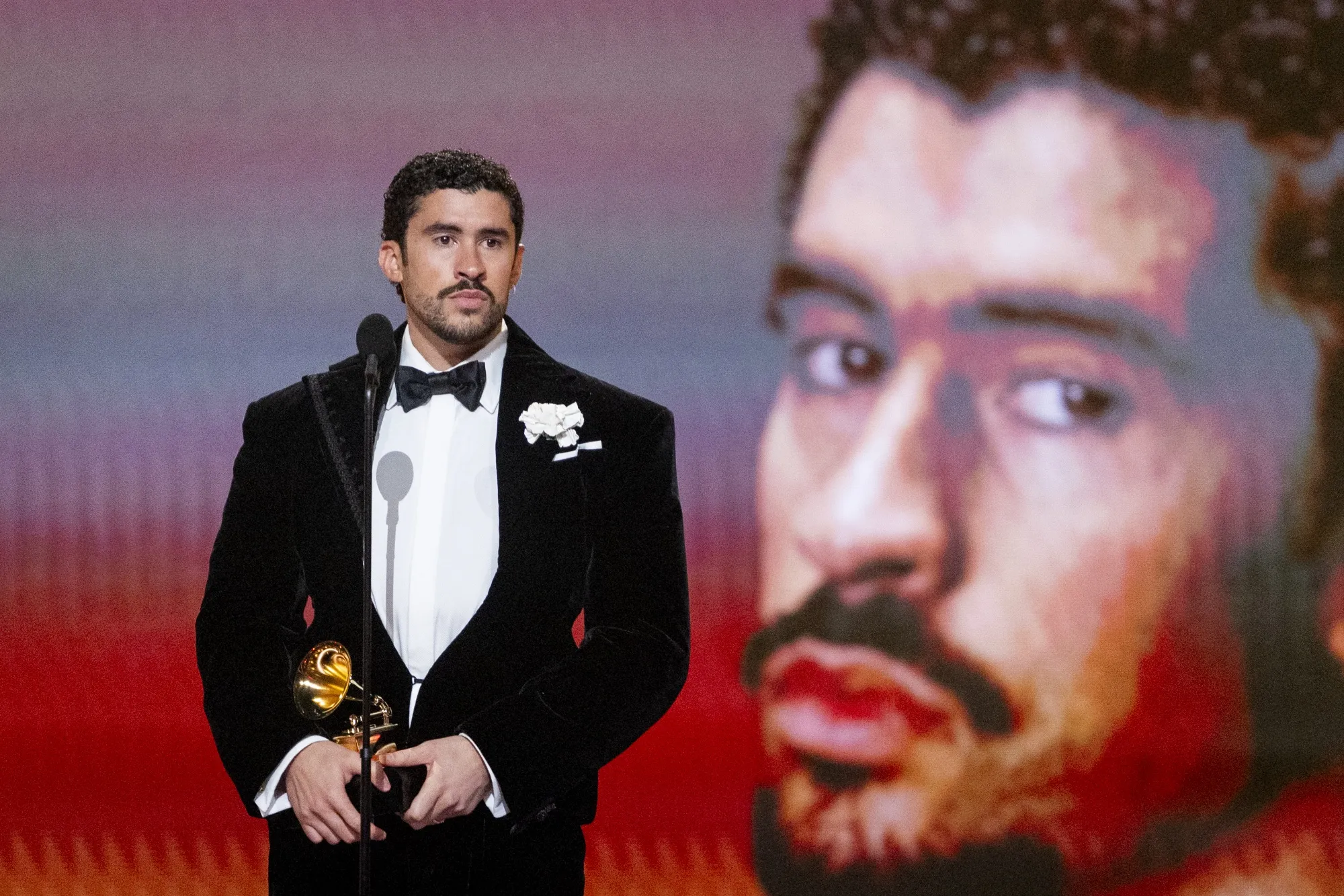 Bad Bunny during the 68th GRAMMY Awards on Feb. 1 in Los Angeles.