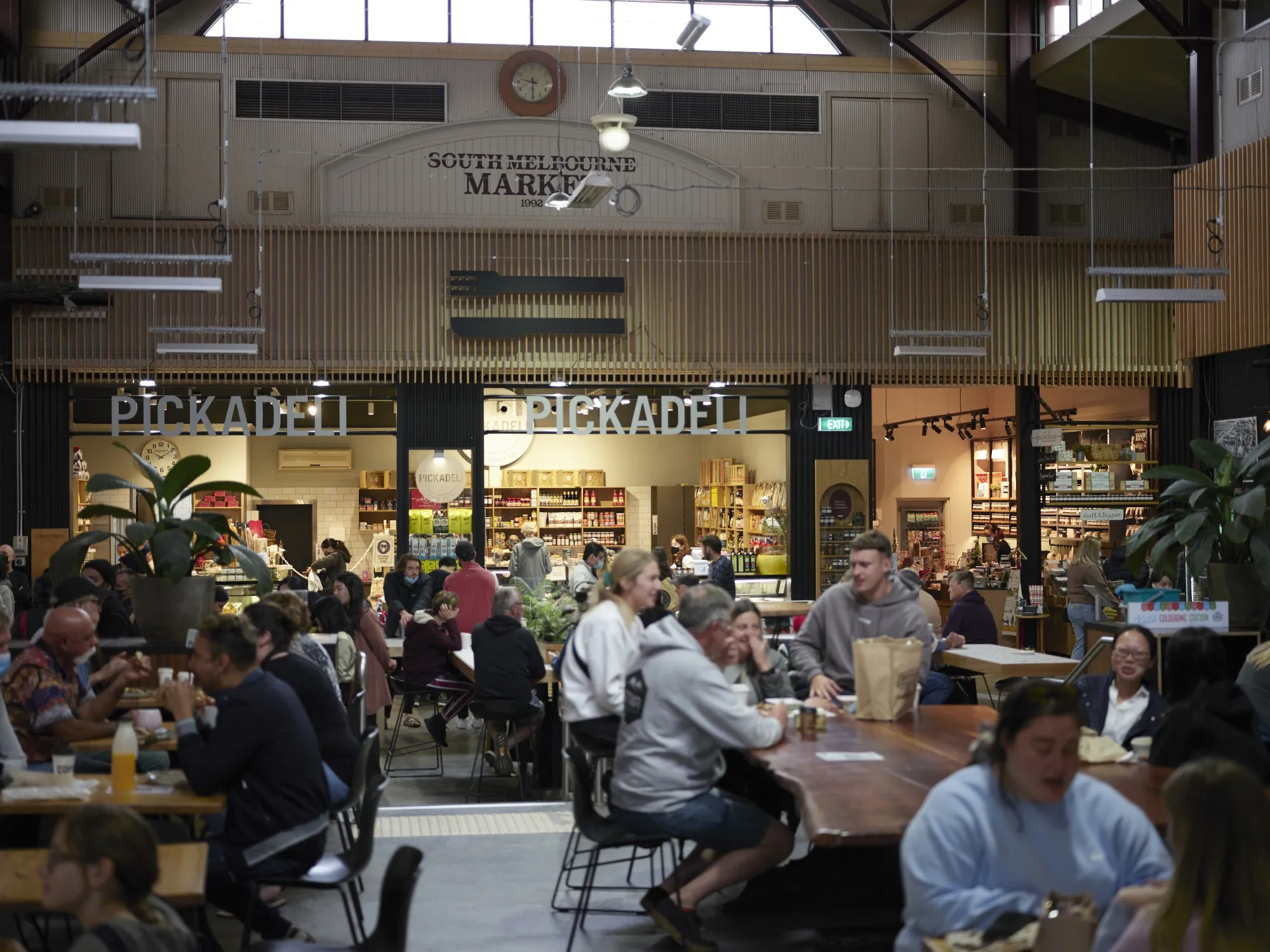 Customers dine at the South Melbourne Market food court in Melbourne, Australia.