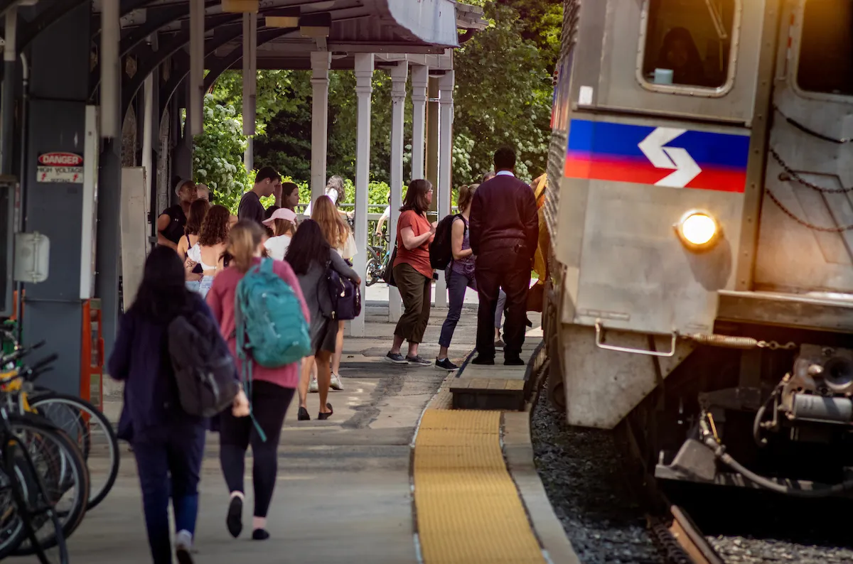 The SEPTA train station on the campus of Swarthmore College in May&nbsp;2023.&nbsp;