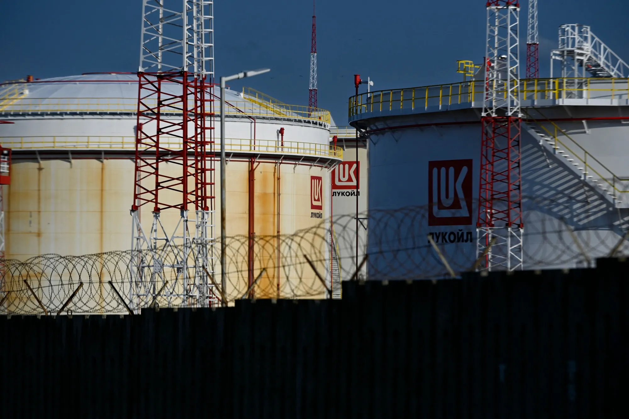 Lukoil fuel storage tanks at Rosenets Port terminal.