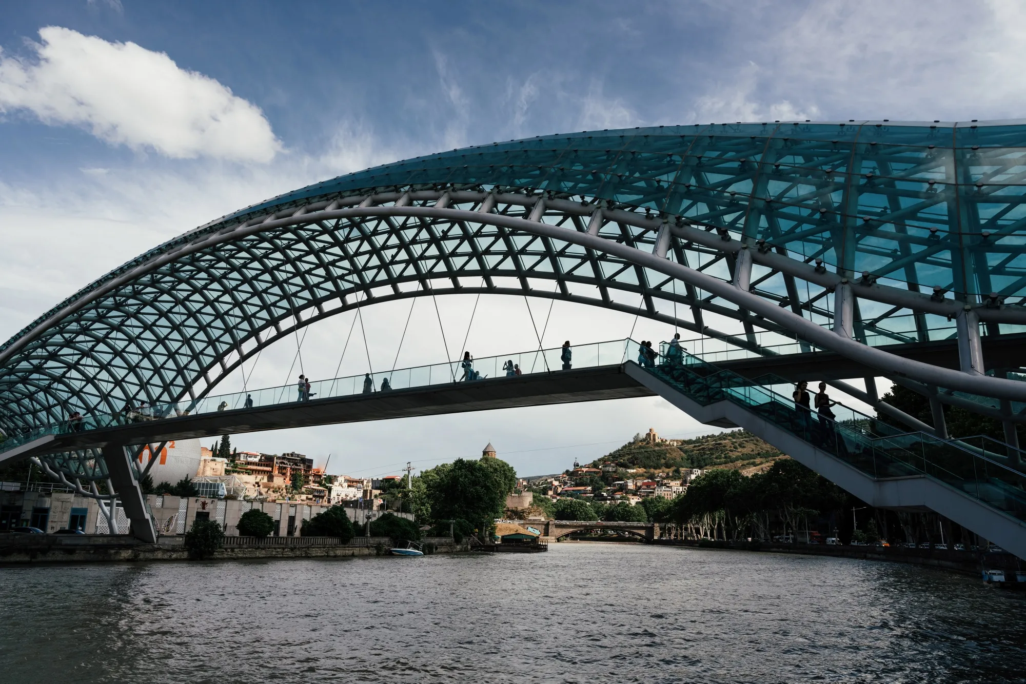 Visitors on the Peace Bridge in Tbilisi.