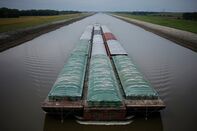 Barges On Mississippi River As Grain Shipments Falls