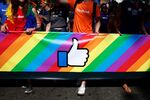 Employees of Facebook march in the annual NYC Pride parade in New York.