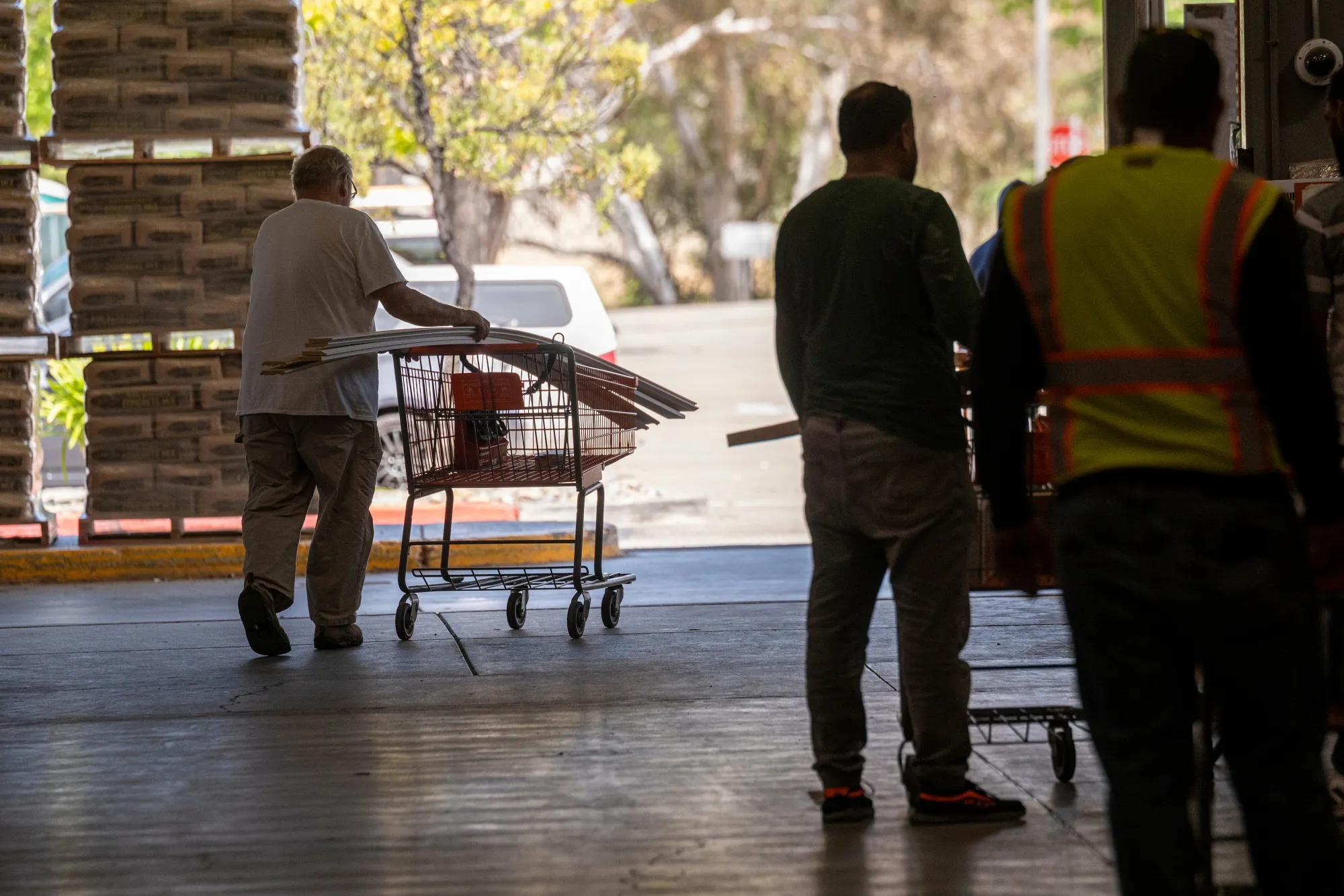 A customer exits a Home Depot store in Livermore, California.
