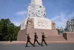 An honor guard of Latvian soldiers at the Freedom monument in Riga, Latvia.