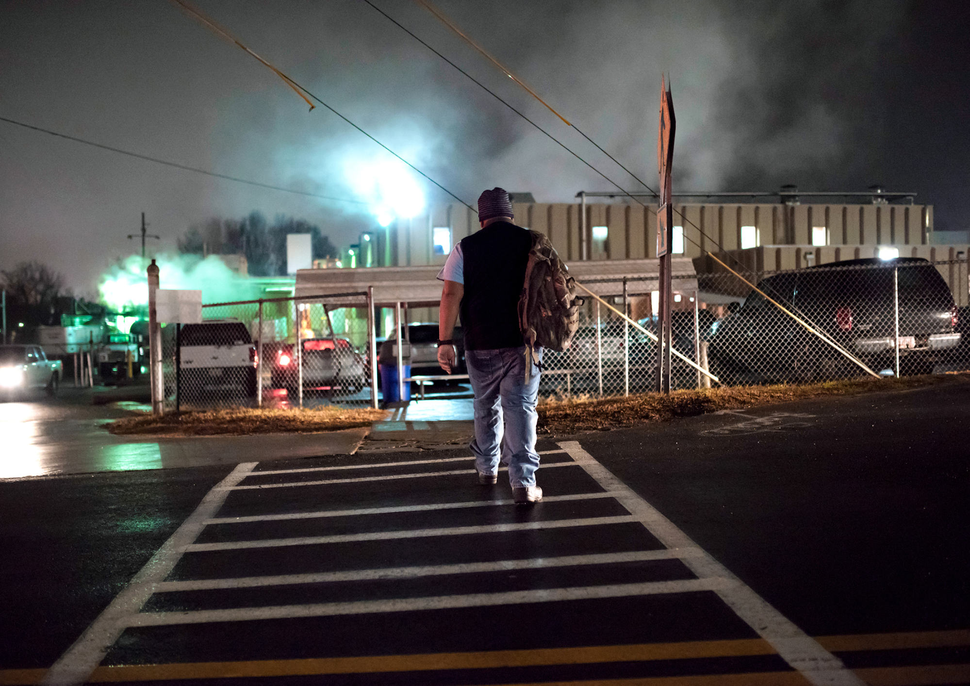 A third-shift worker heads into Mar-Jac Poultry in Gainesville, Ga.