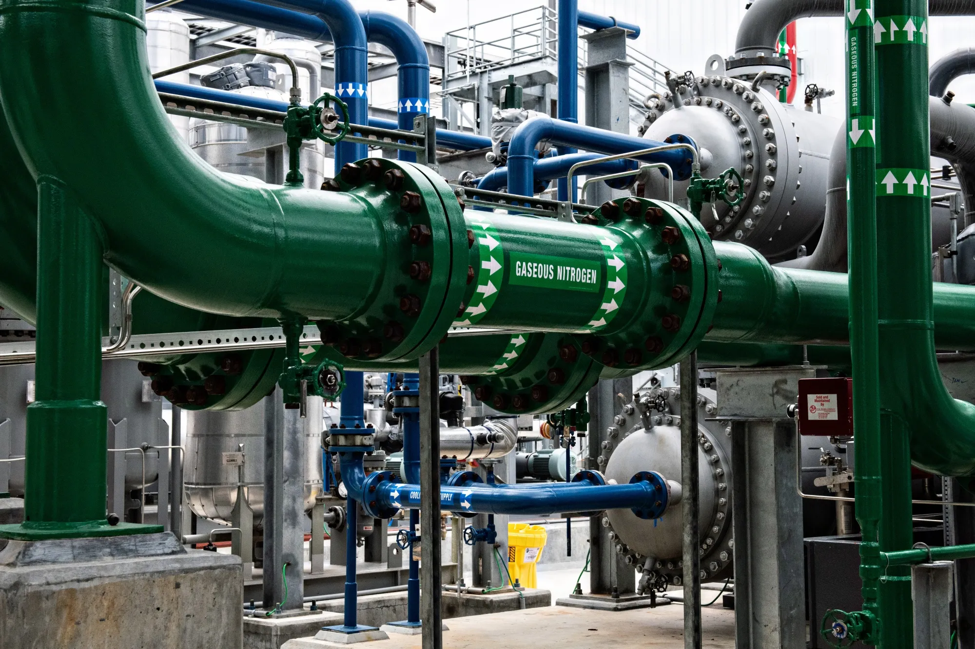 A nitrogen pipe at the Plug Power Inc. liquid green hydrogen plant in Woodbine, Georgia.