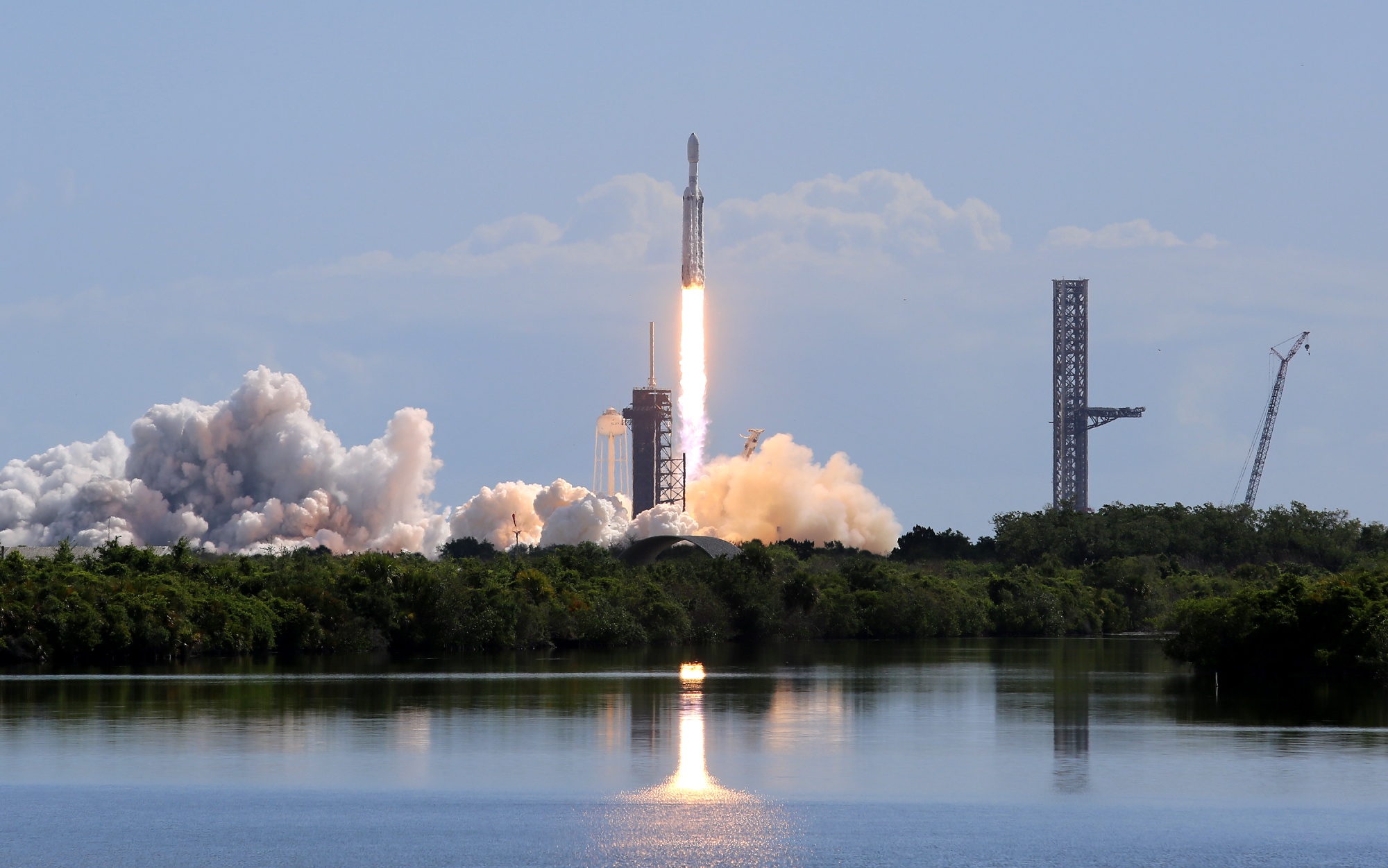 A SpaceX Falcon Heavy rocket launches from Kennedy Space Center's Launch Pad 39-A on April 29. Photographer: Richard Tribou/Orlando Sentinel/Tribune News Service/Getty Images