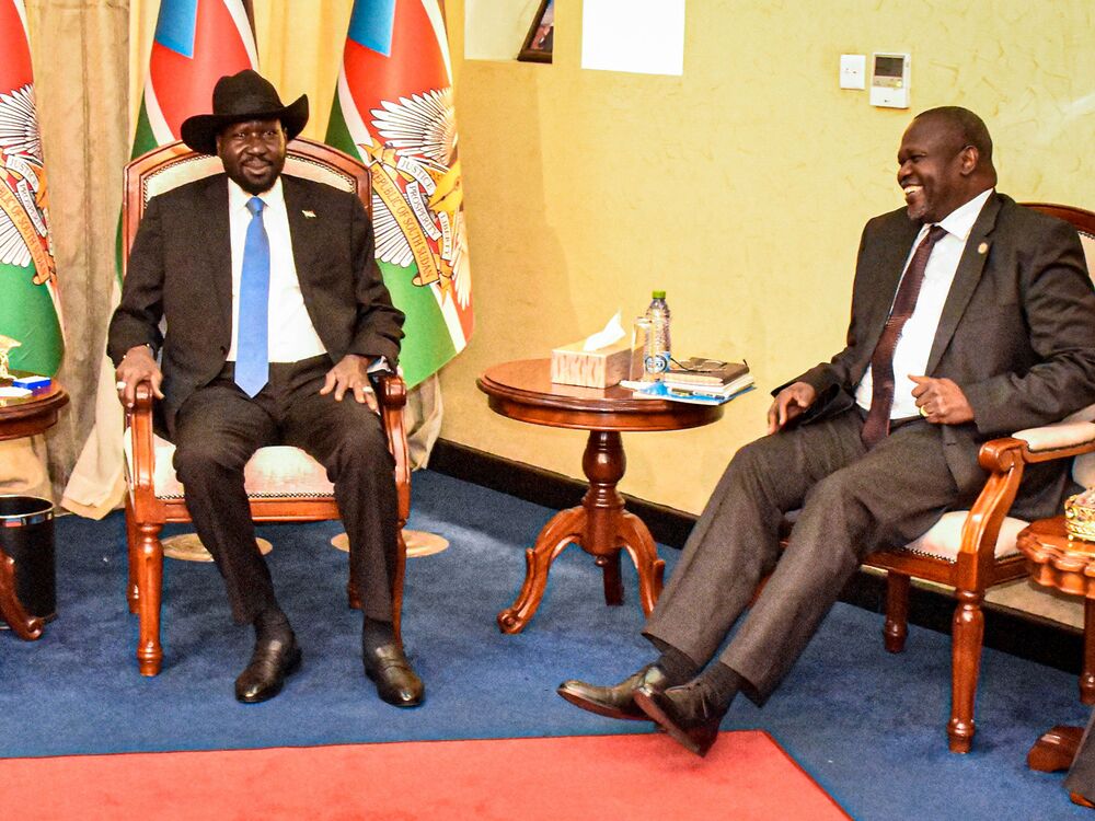 Salva Kiir, left, and Riek Macharin Juba, South Sudan, in Dec. 2019.