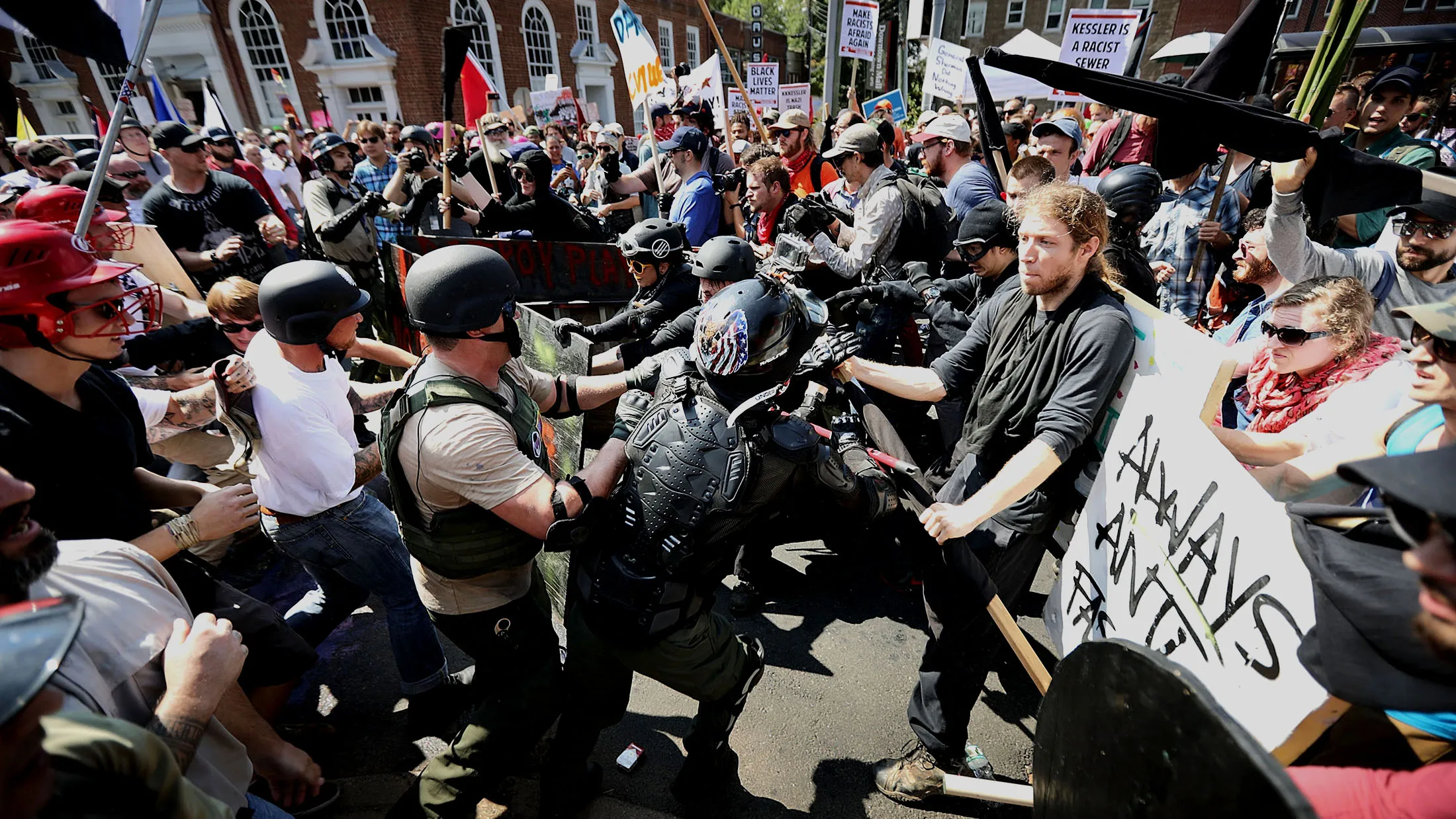 Clashes in Charlottesville, on Aug. 12, 2017.
