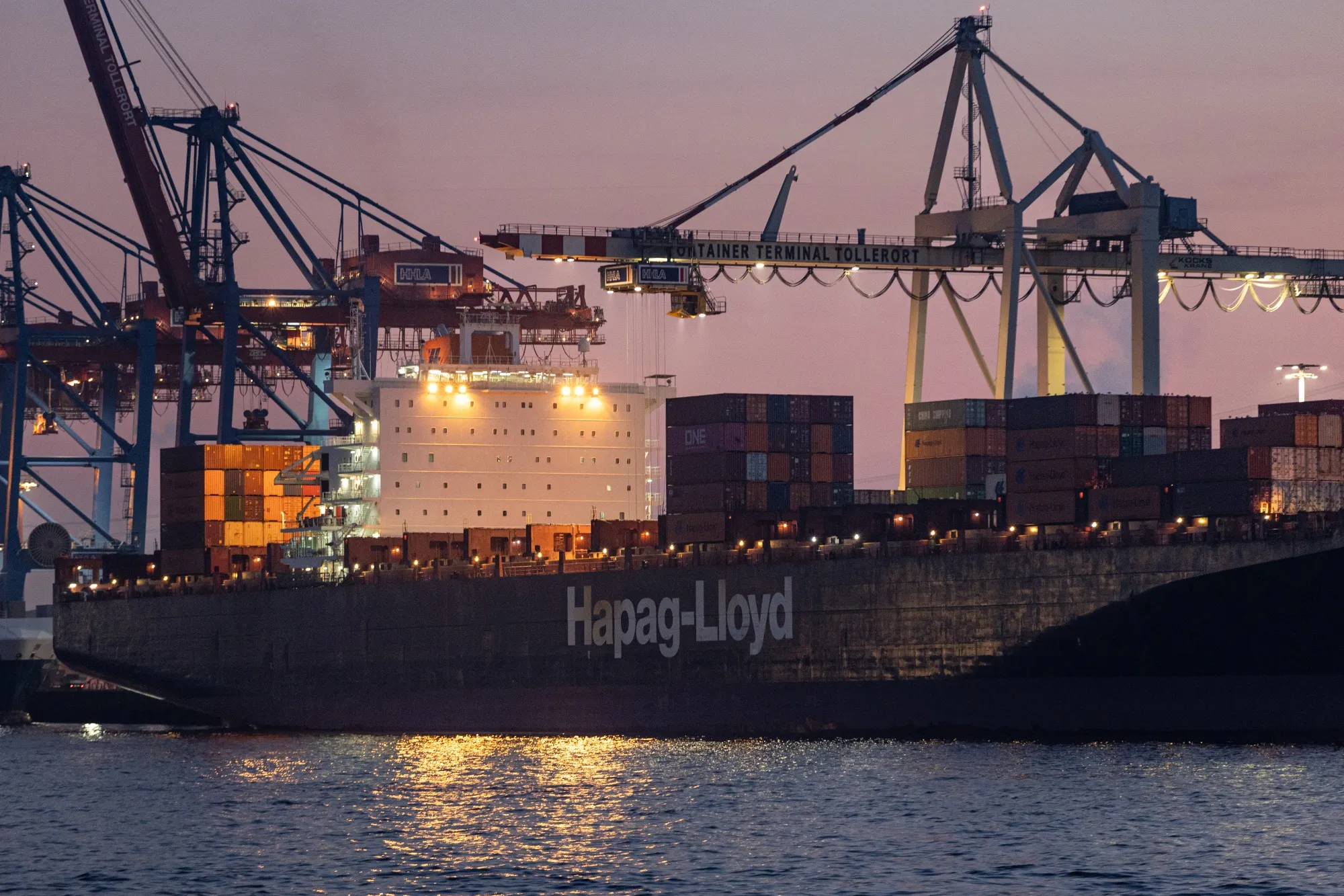 A Hapag-Lloyd container ship at the Port of Hamburg in Hamburg in February 2025.