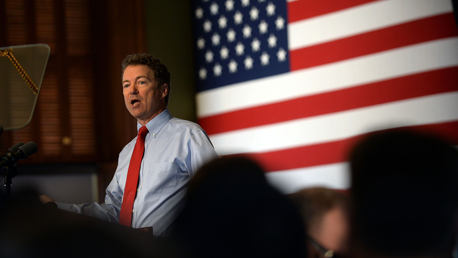 U.S. Sen. Rand Paul (R-KY) speaks during a rally at Town Hall April 8, 2015 in Milford, New Hampshire.
