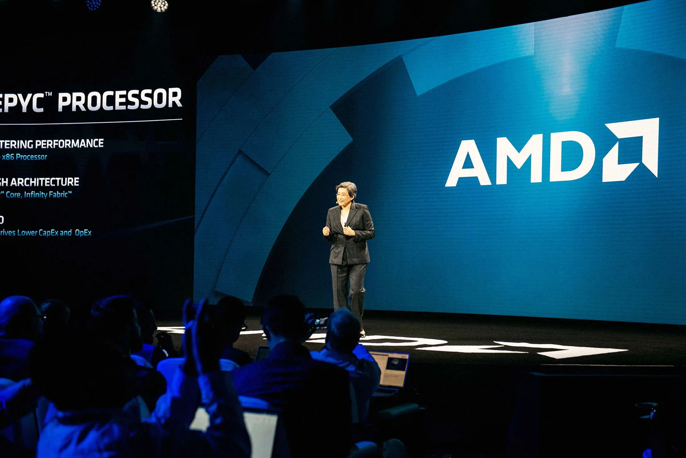 AMD CEO Lisa Su introduces a new processor in San Francisco&nbsp;on Aug. 7.
