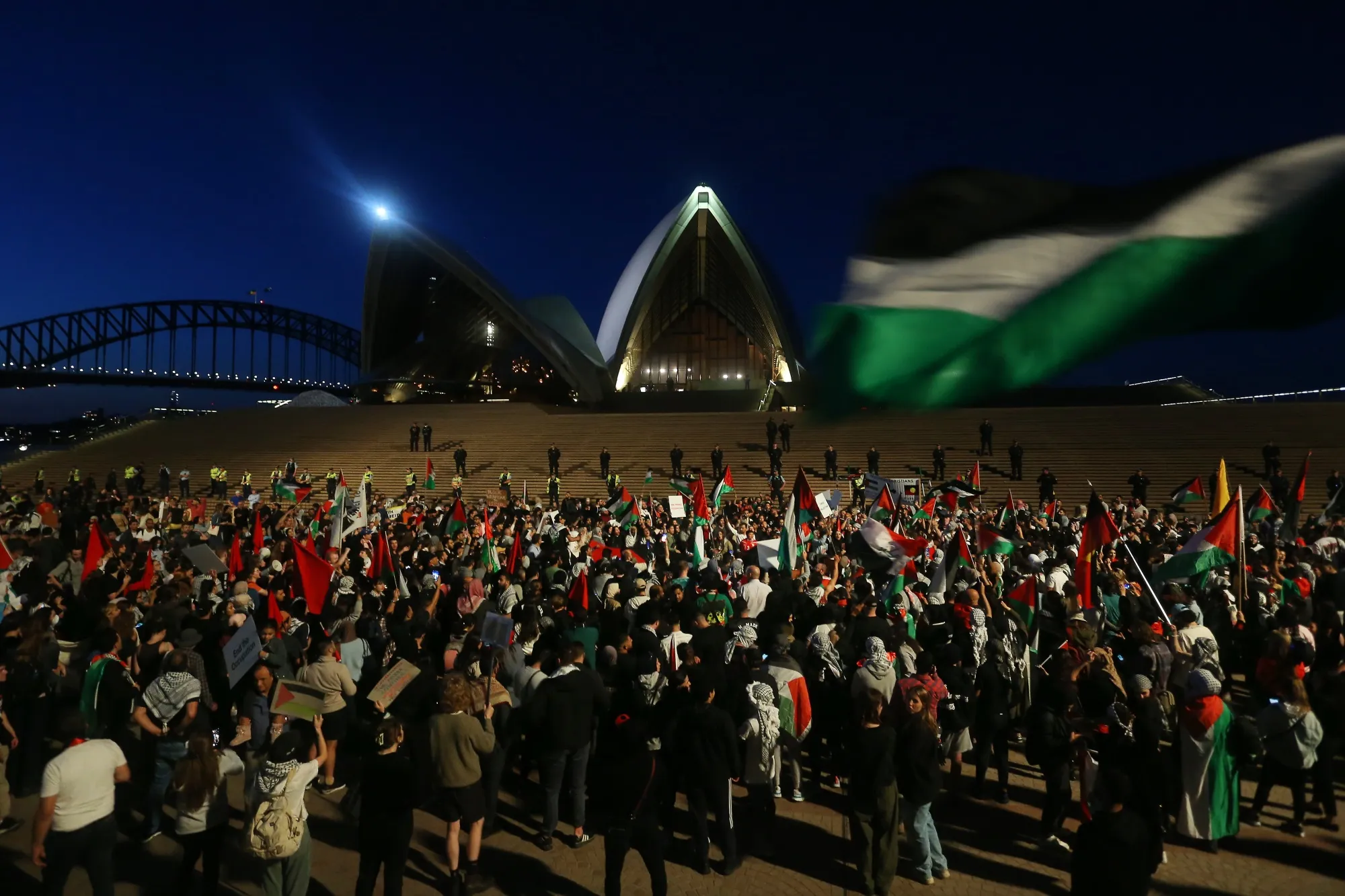 Palestine supporters rally outside the Sydney Opera House on Oct. 9.
