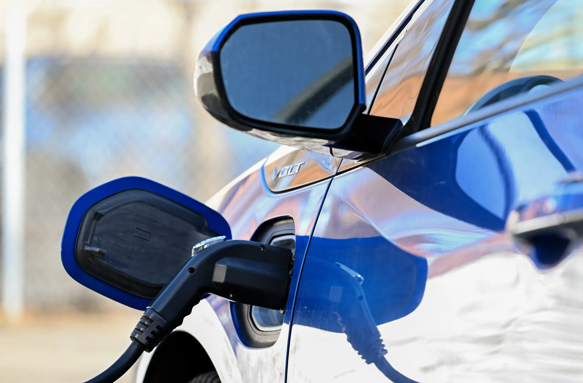 An electric vehicle at a charging station in Montreal, Quebec, Canada.