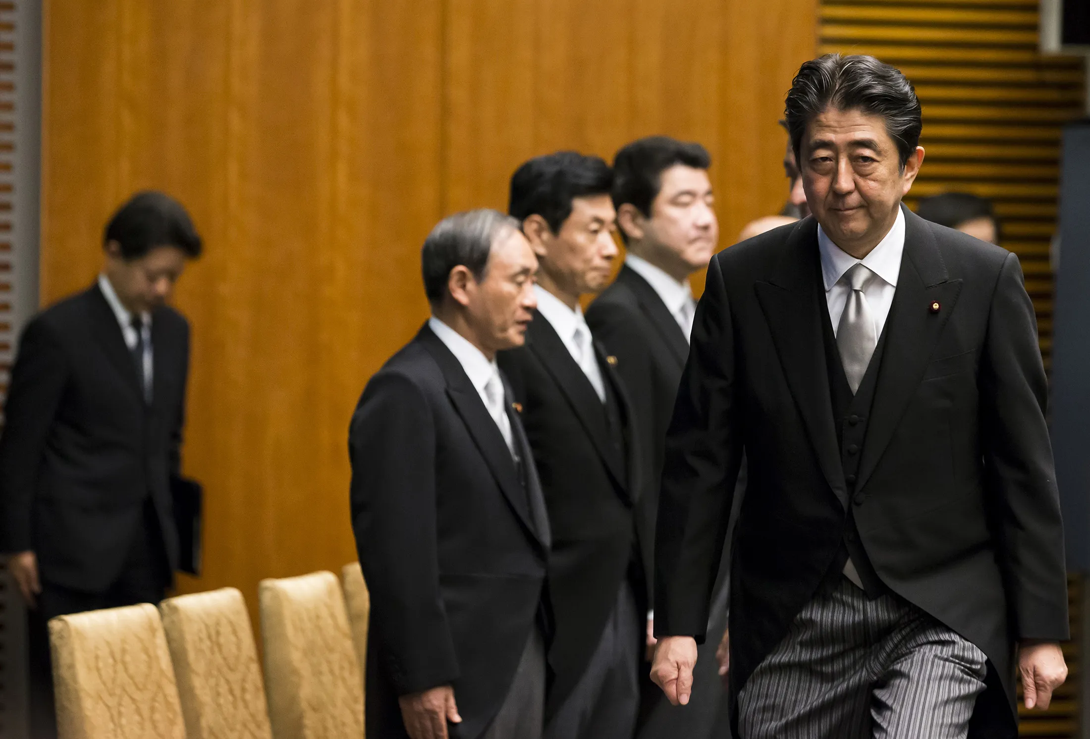 Shinzo Abe, Japan's prime minister, arrives ahead of a news conference in Tokyo, Japan, on Aug. 3, 2017.
