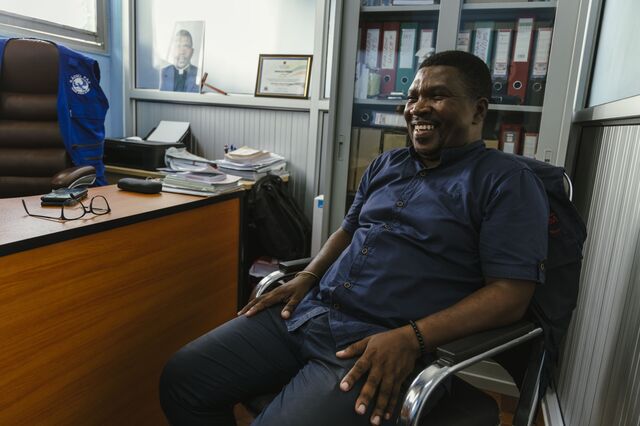 A portrait of Suade J. Suade in his office at Radio Pax. 