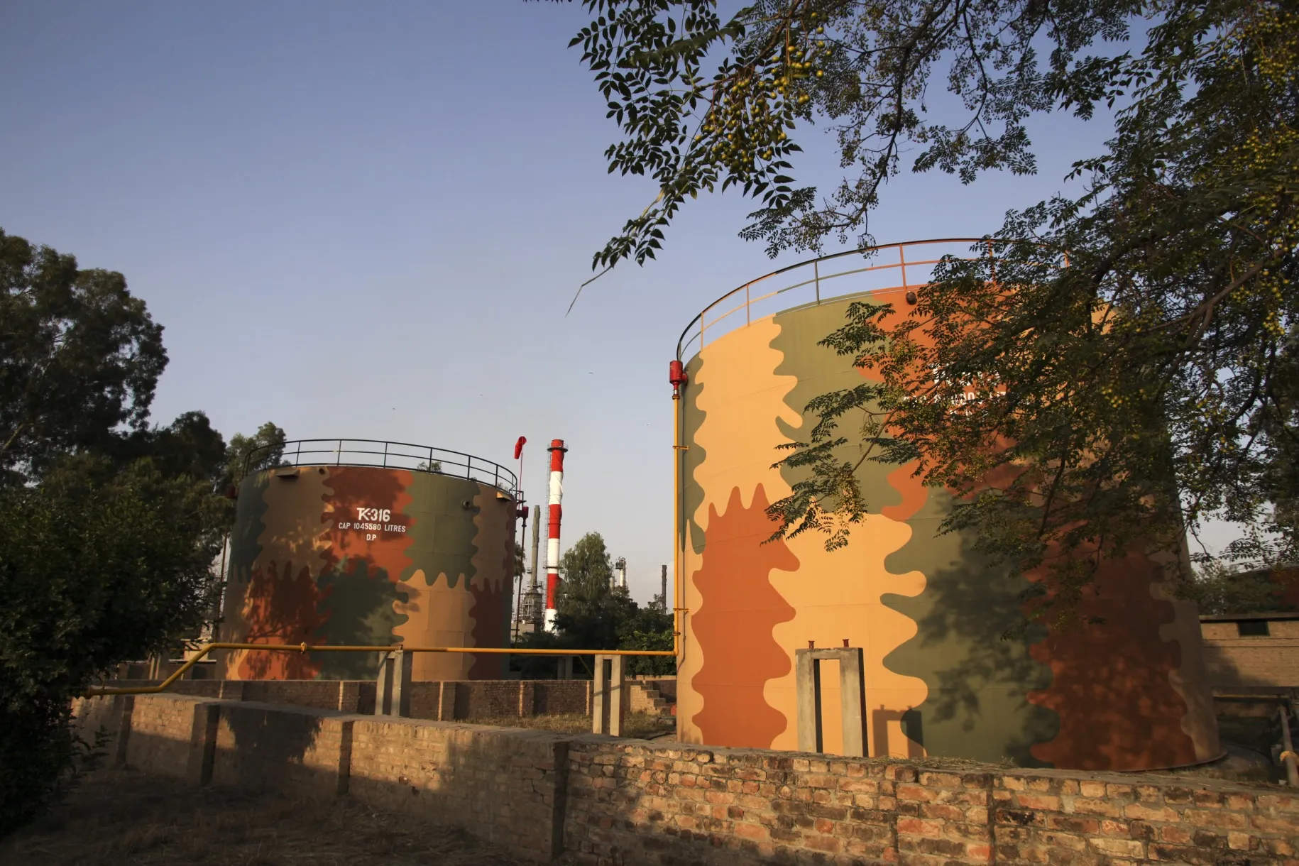 Oil storage tanks in the Morgah area of Rawalpindi, Pakistan.