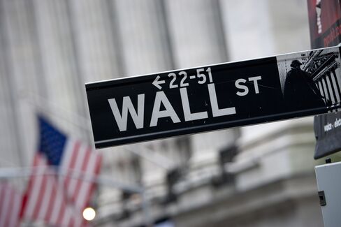 A Sign for Wall Street Sits in Front of NYSE