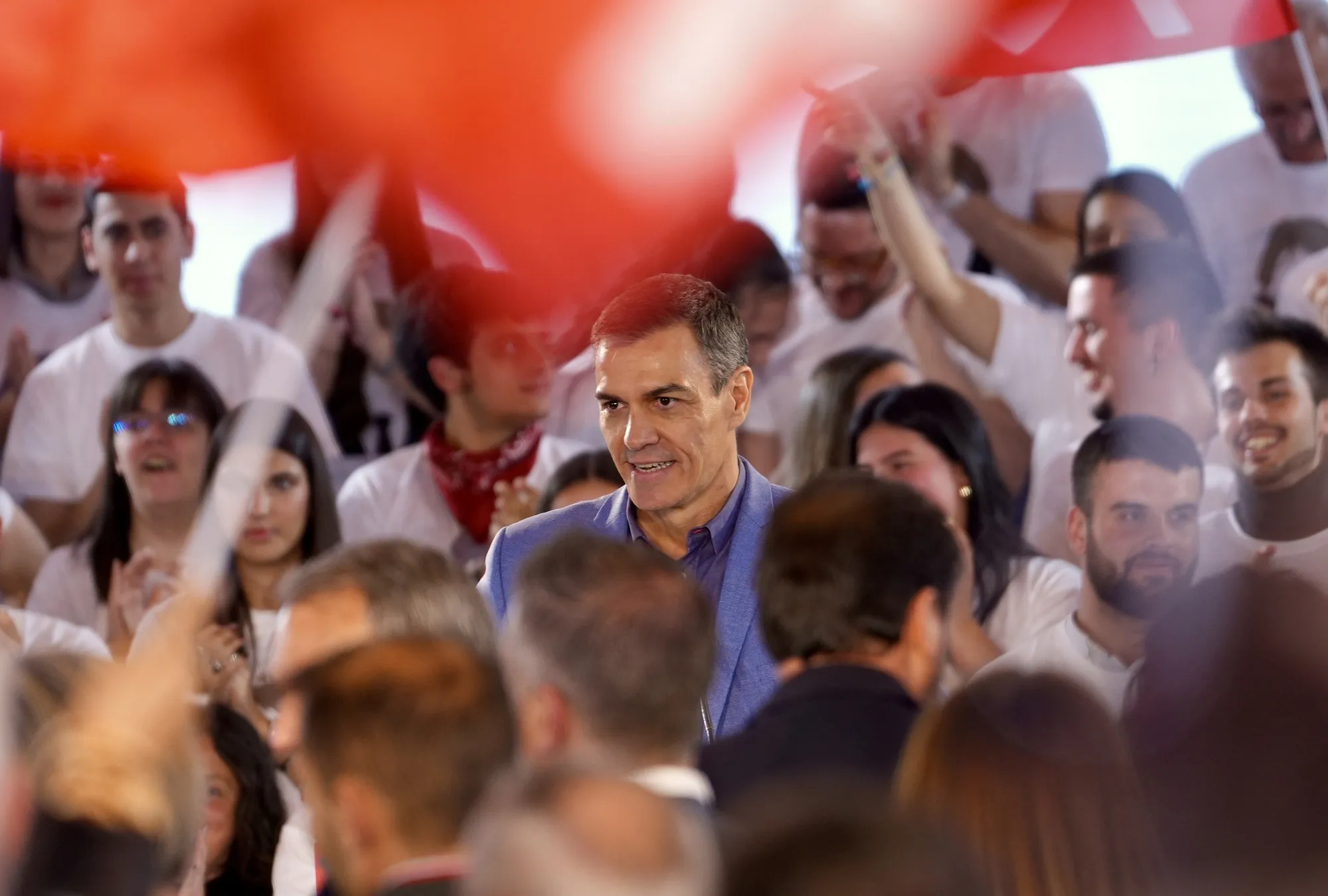 El presidente del Gobierno, Pedro Sánchez, durante la campaña del PSOE, en Valladolid, Castilla y León, el 13 de marzo.