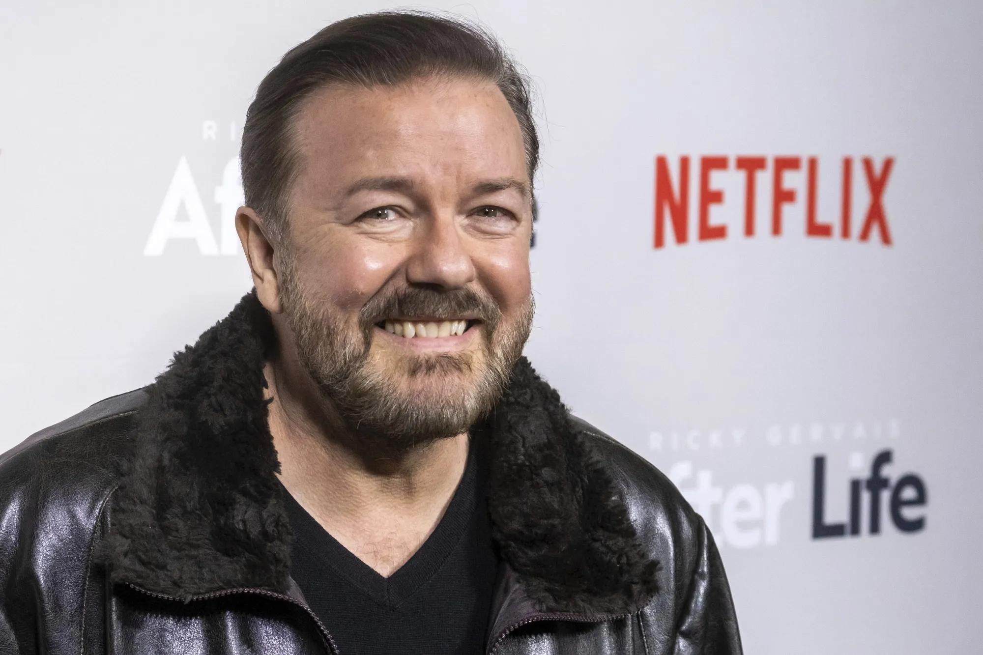 Ricky Gervais appears at a screening of Netflix's "After Life" in New York on March 7, 2019. (Photo by Charles Sykes/Invision/AP, File)