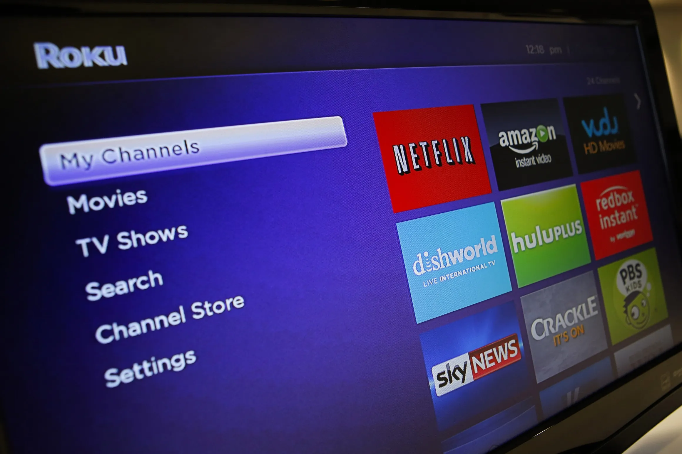 The Roku 3 television streaming player menu is shown on a television in Los Angeles, California, U.S., on Thursday, Sept. 12, 2013.