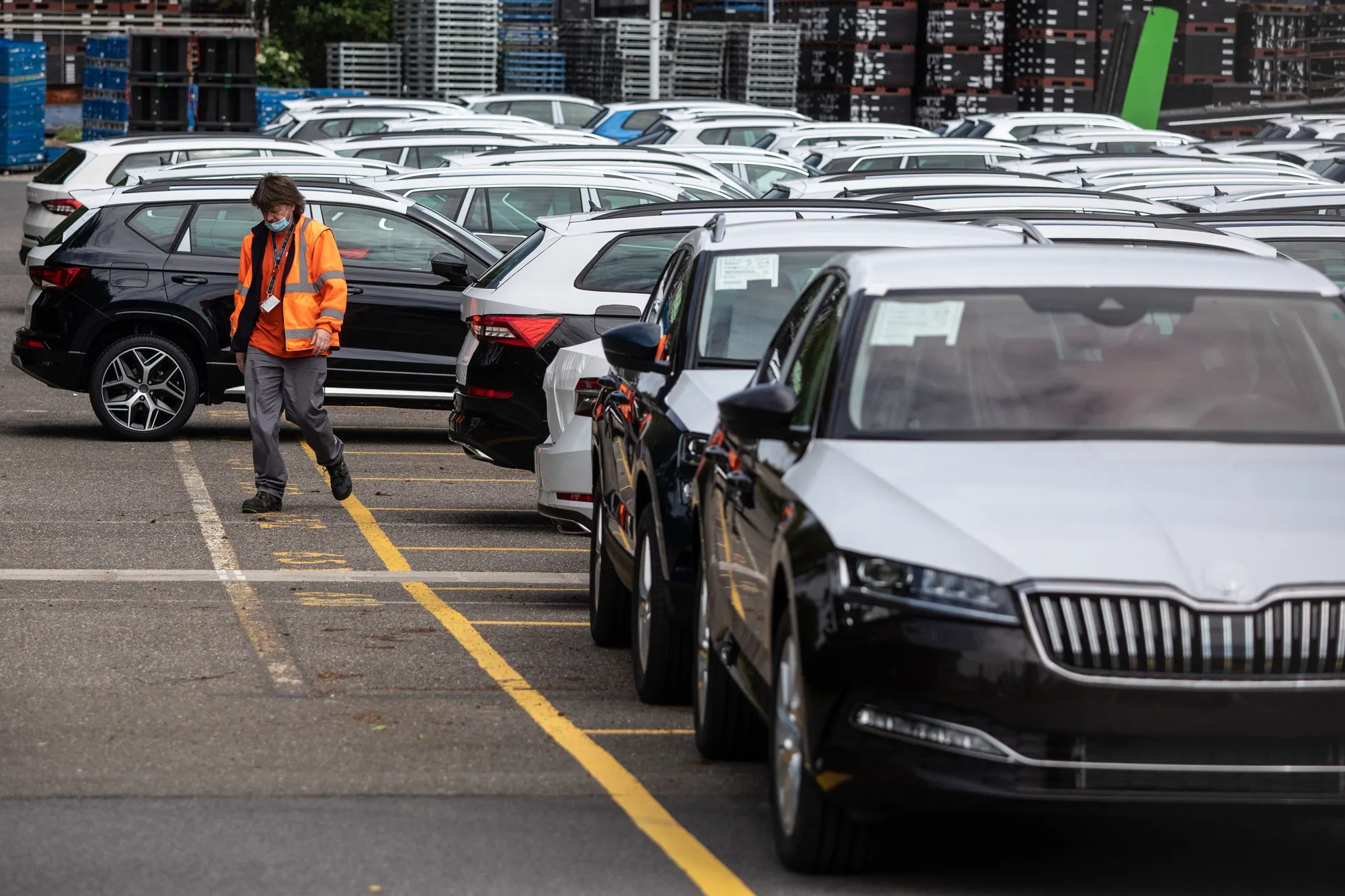 New Skoda hybrid automobiles at the Skoda Auto AS factory, in Kvasiny, Czech Republic.