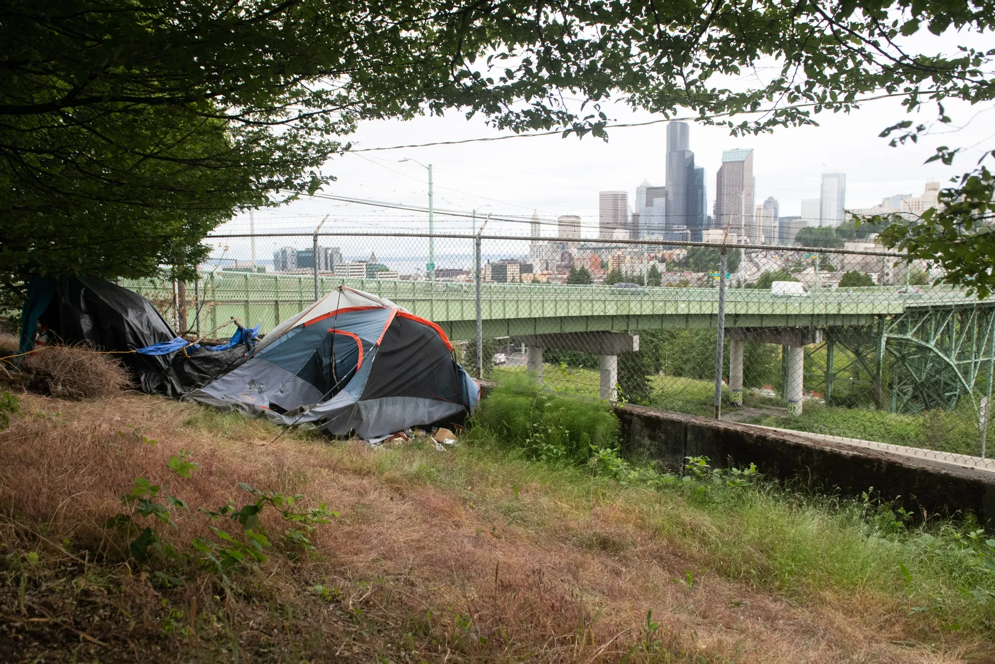 An&nbsp;encampment&nbsp;near the Jose Rizal Bridge in Seattle, Washington.