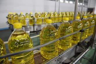 Bottles of soybean oil.