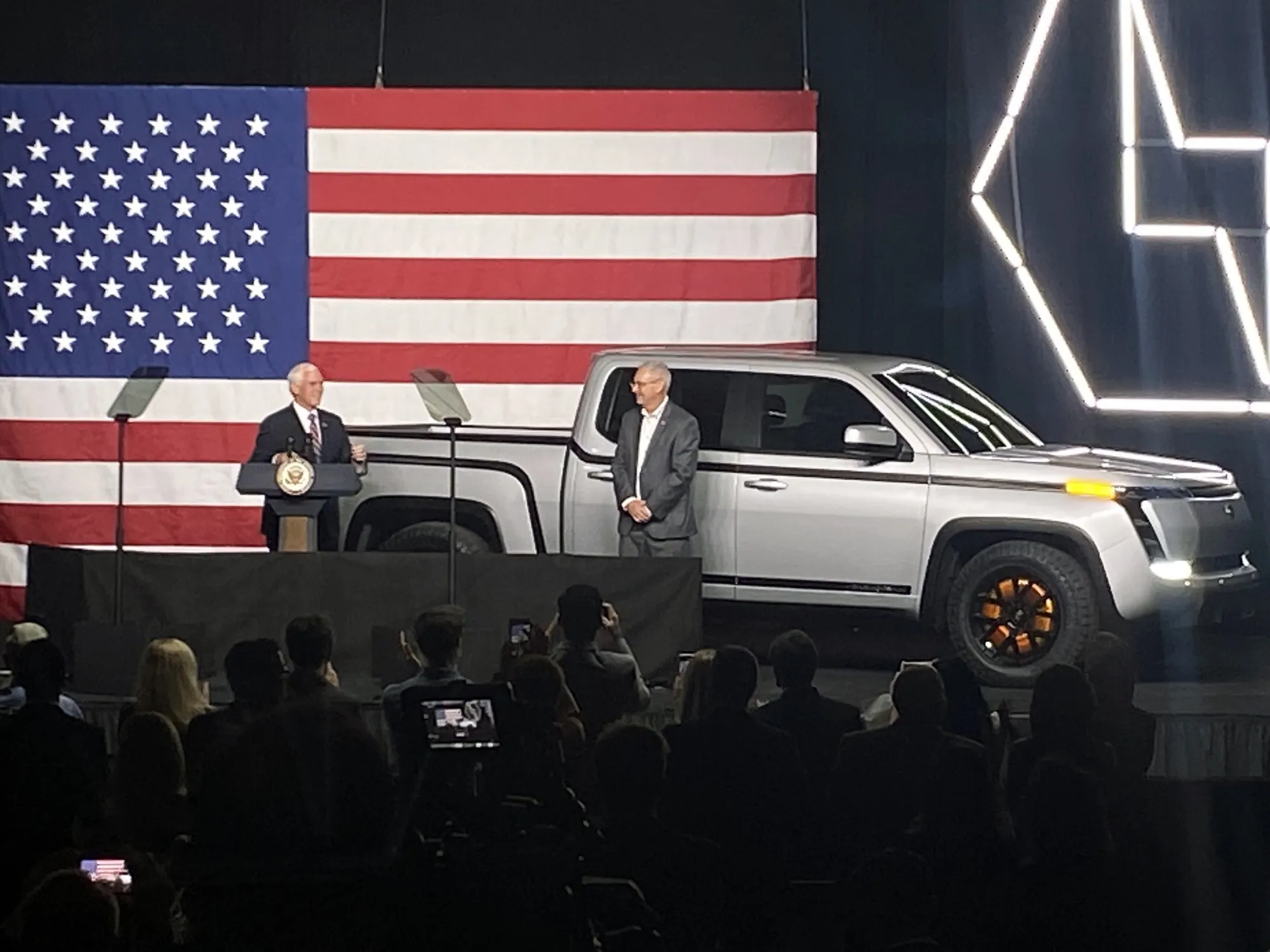 Vice President Pence speaks with Lordstown Motors Corp. Chief Executive Officer Steve Burns, on June 25.
