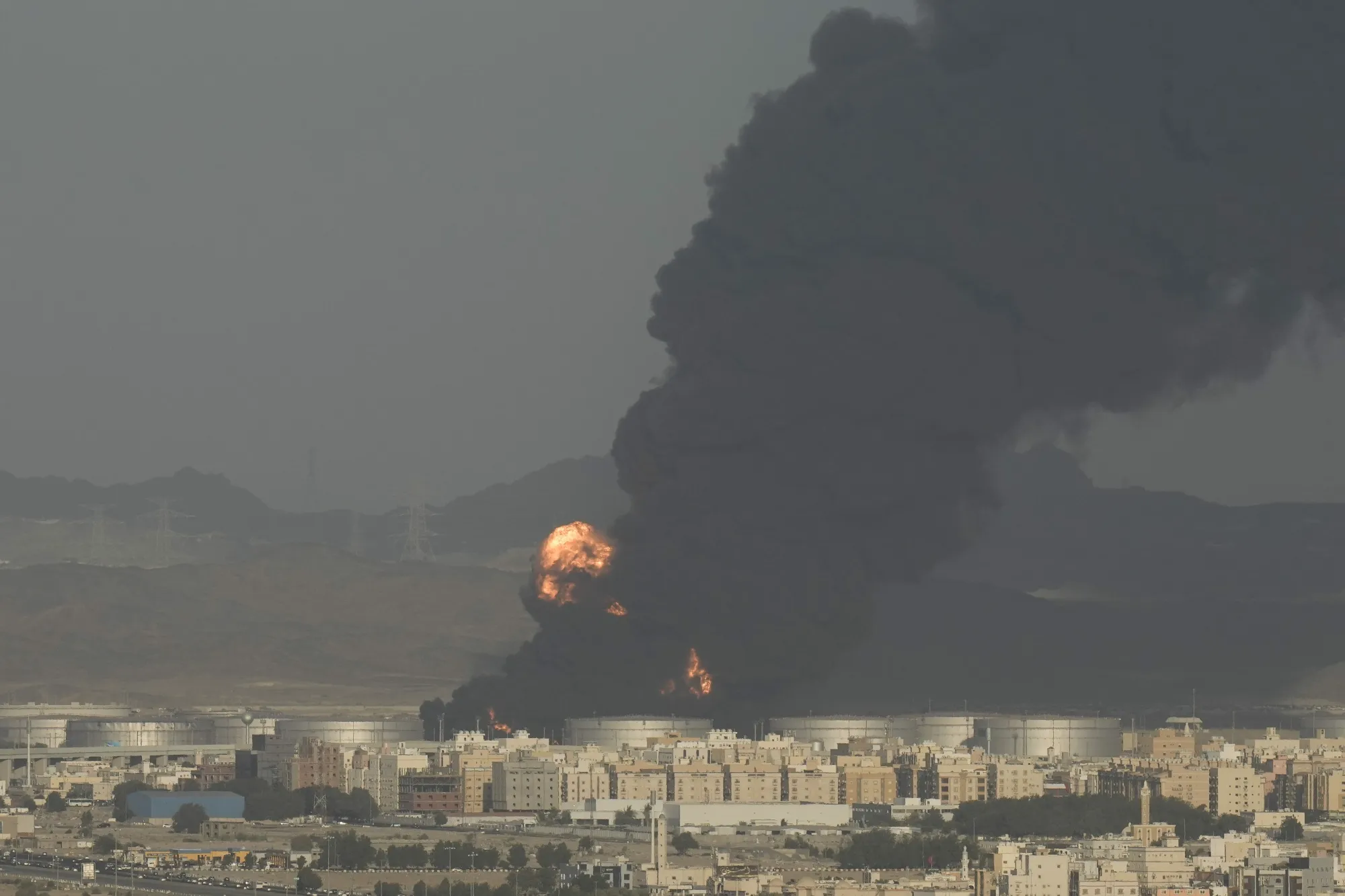 Smoke rises from a location in Saudi Arabia following a missile strike.