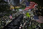 Demonstrations gather during a rally in support of the Hong Kong Human Rights and Democracy Act in Hong Kong on Oct. 14.