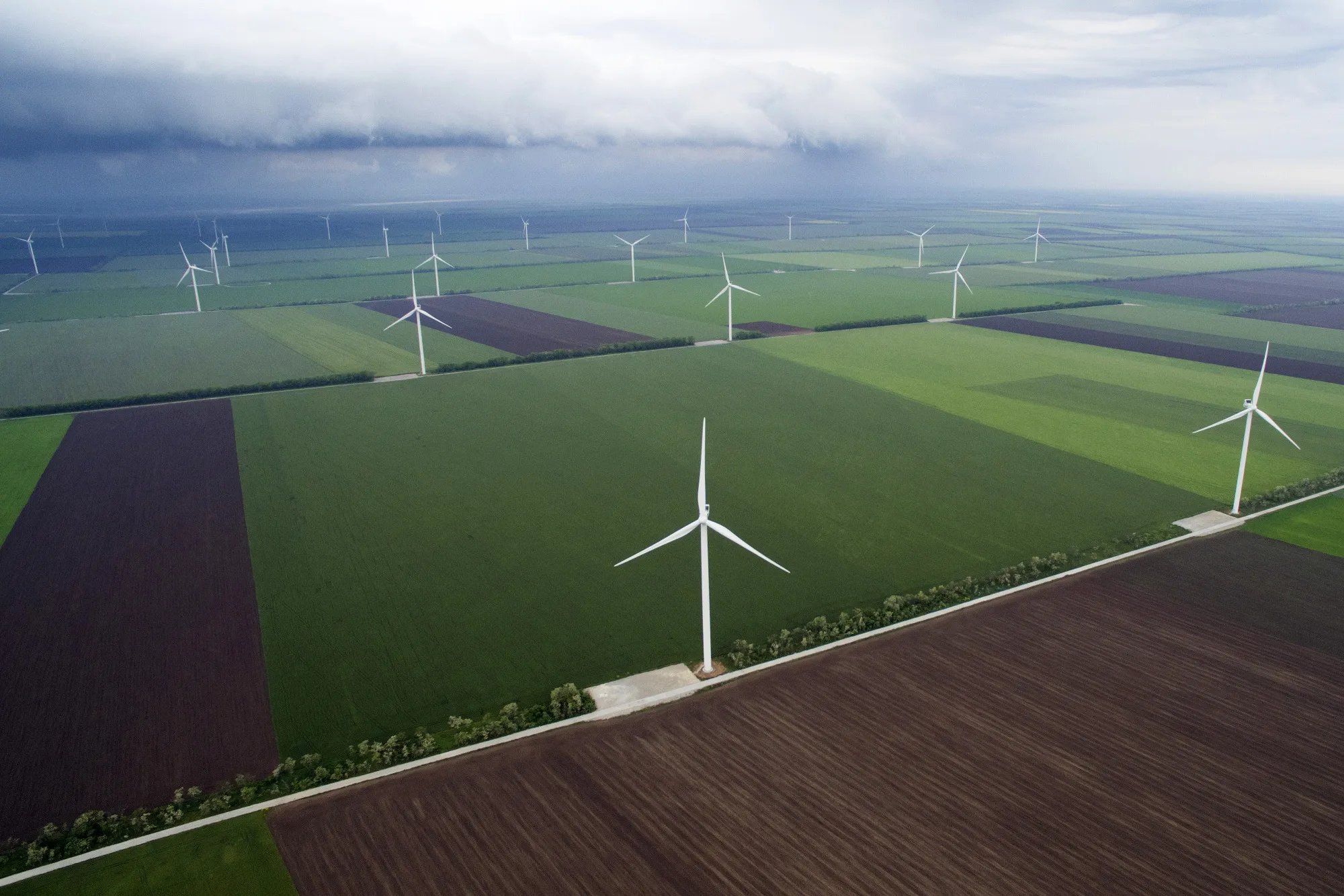 Wind turbines, manufactured by Vestas Wind Systems A/S, in Botievo, Ukraine