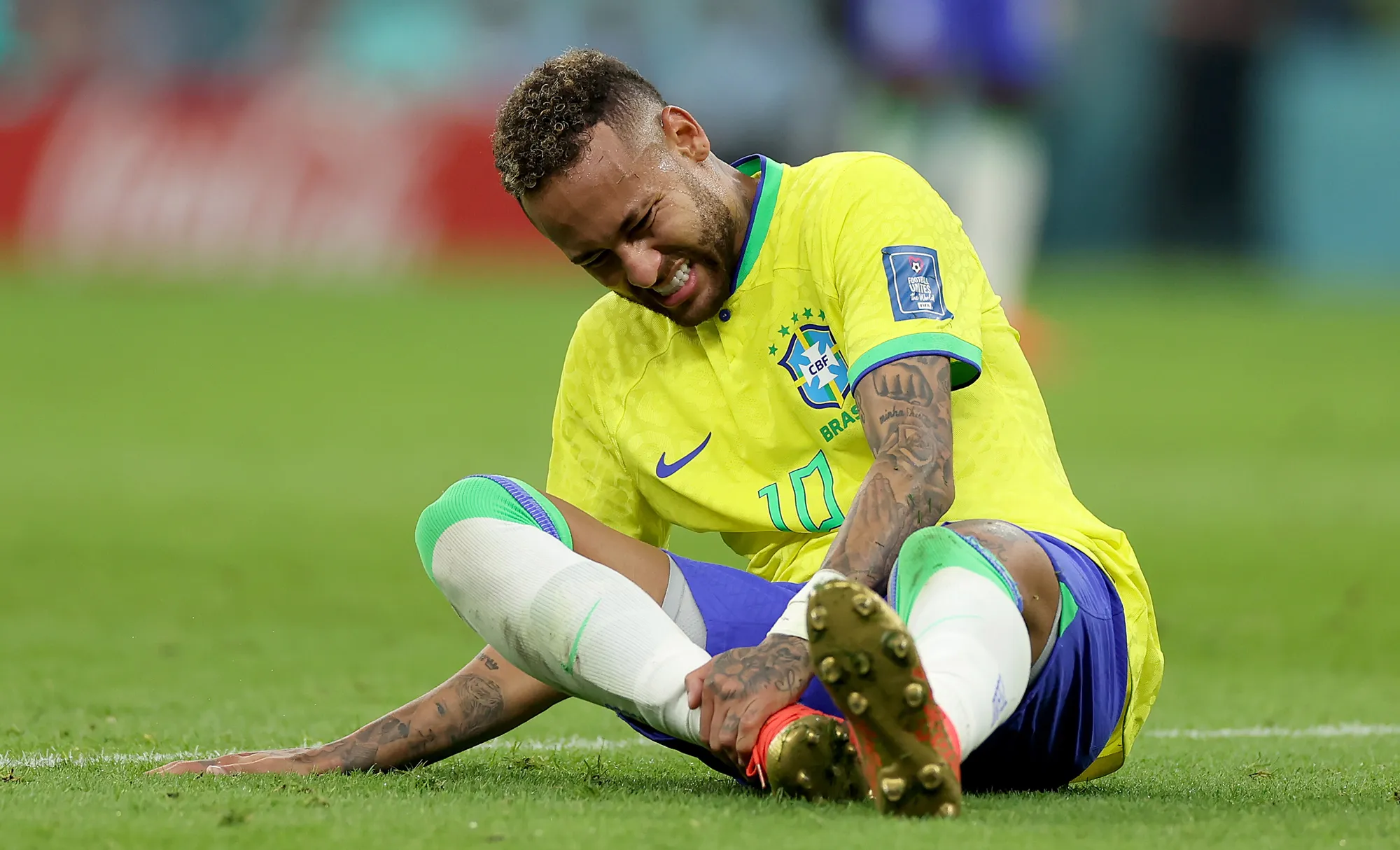 Neymar of Brazil after receiving an injury during their FIFA World Cup match against&nbsp;Serbia.