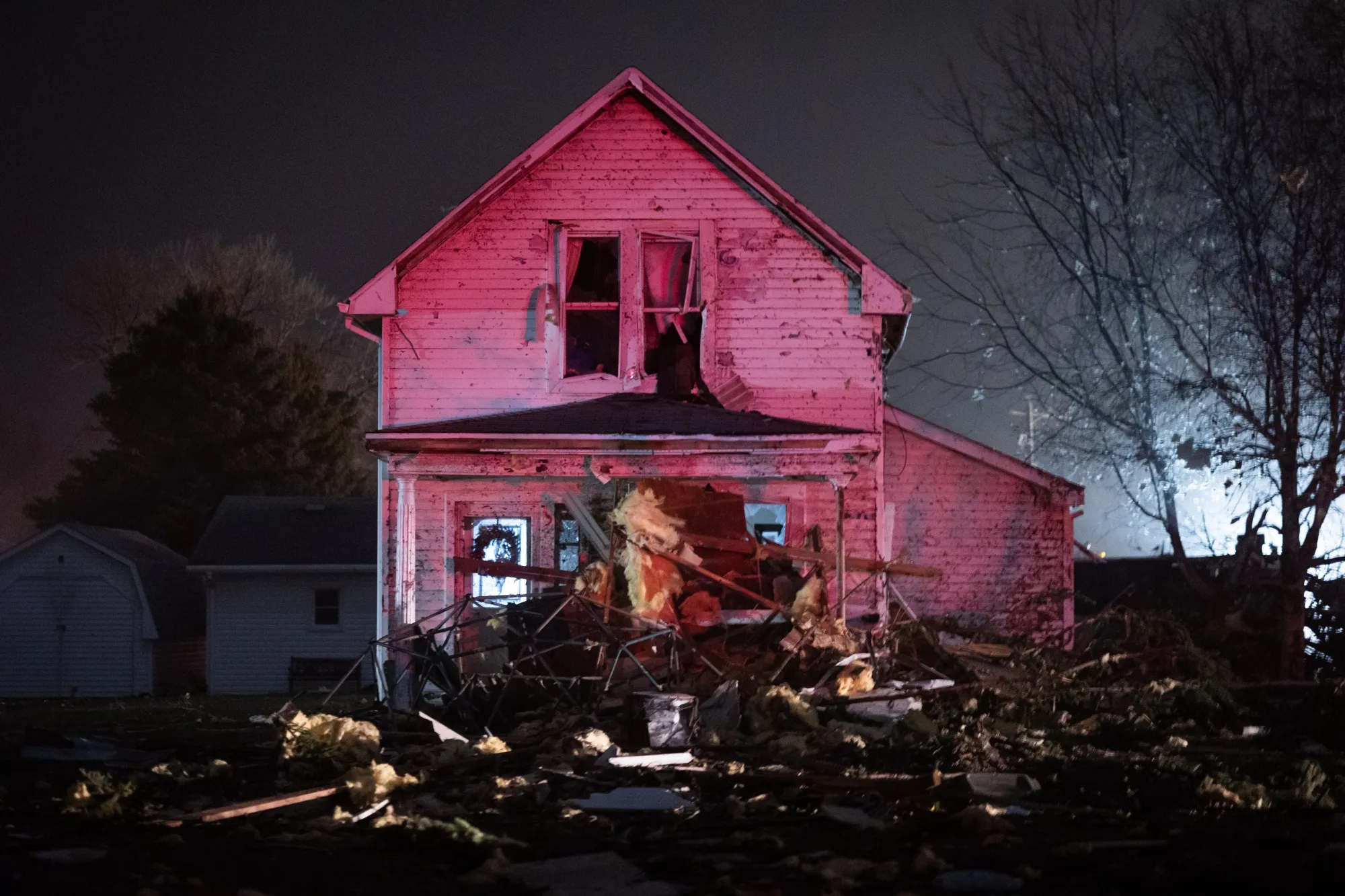 A damaged home following a severe storm in Hartland, Minnesota, on Dec. 15, 2021.