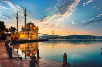 Ortakoy Mosque and the Bosphorus Bridge at sunrise.