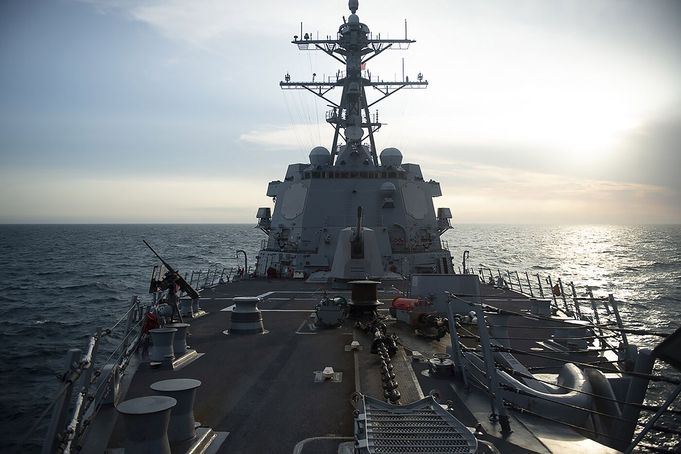 The U.S. Navy's Arleigh Burke-class guided-missile destroyer conducts a routine Taiwan Strait transit in April, 2022.&nbsp;