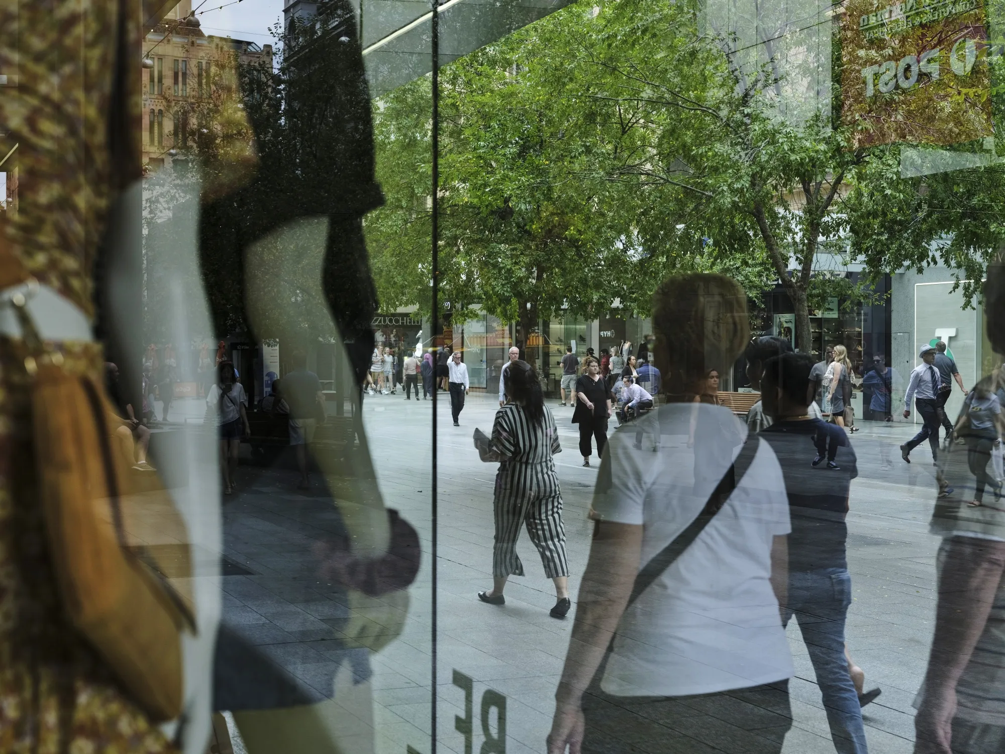 Shoppers and pedestrians at Rundle Mall in Adelaide, Australia.