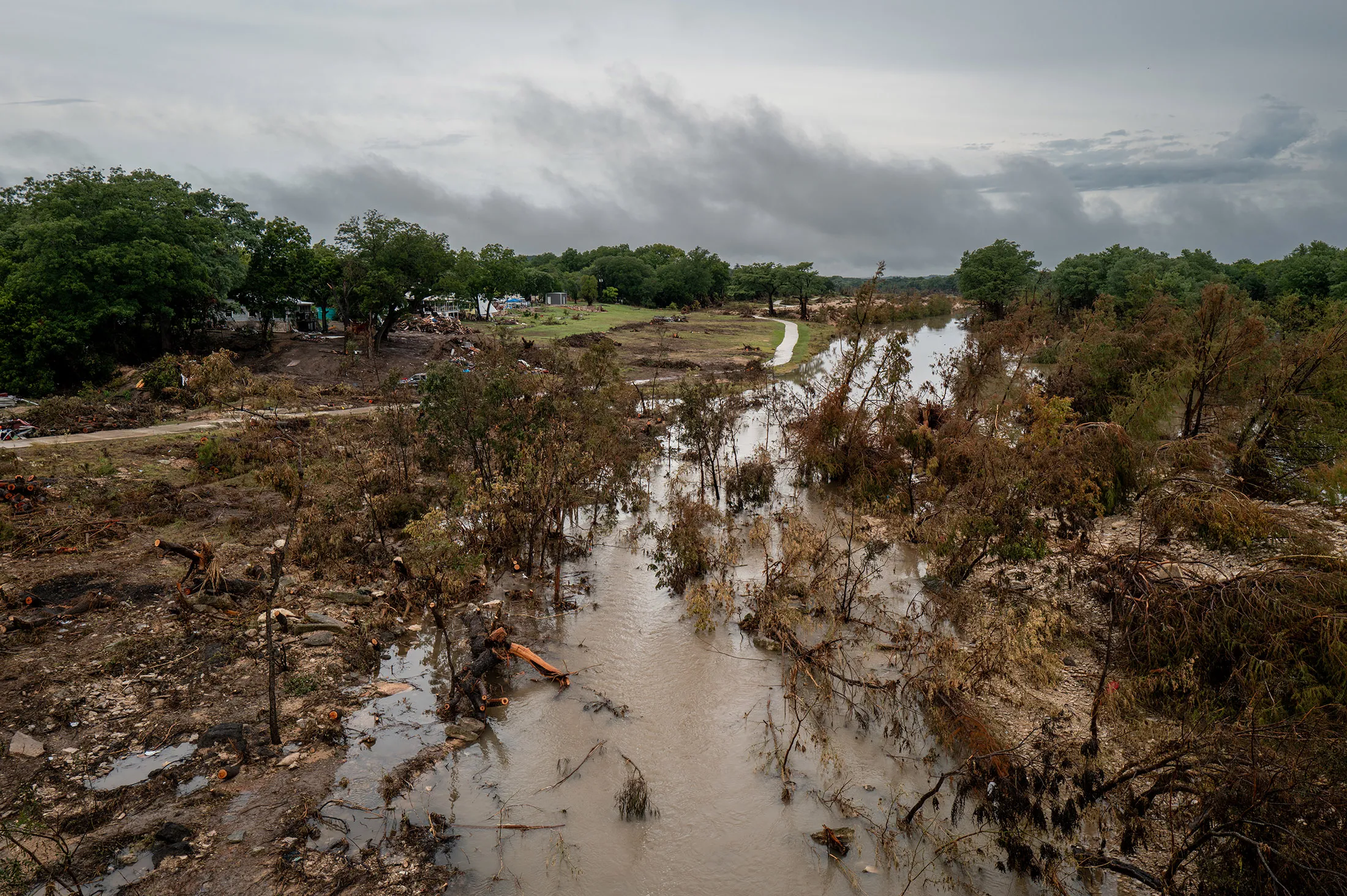 The banks of the Guadalupe River in Center Point on July 13 following flash floods in Texas.