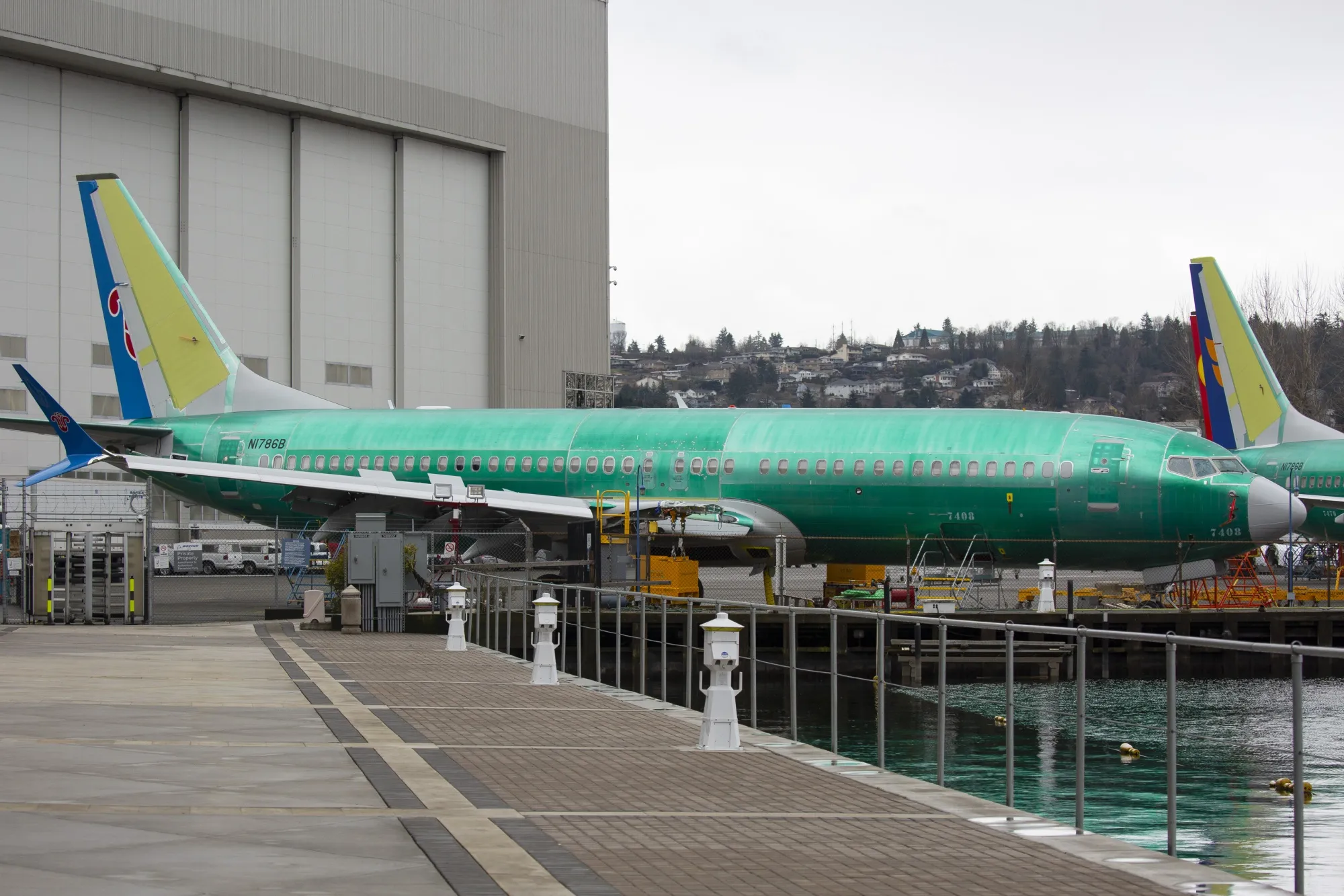 A 737 Max 8 plane destined for China Southern Airlines at the Boeing manufacturing facility in Renton.
