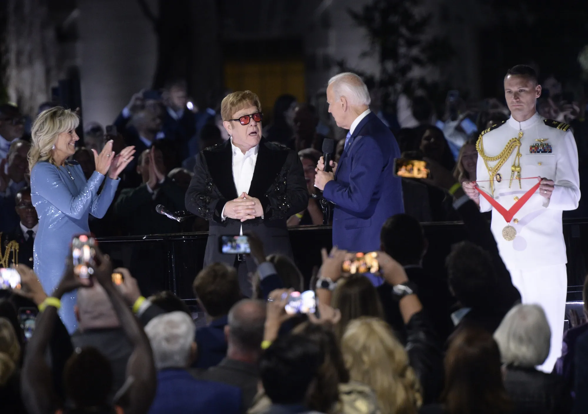 Joe Biden speaks prior to presenting the National Humanities Medal to Elton John.
