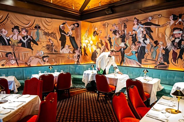 The dazzling, illustrated murals of cavorting socialites at the Occidental.