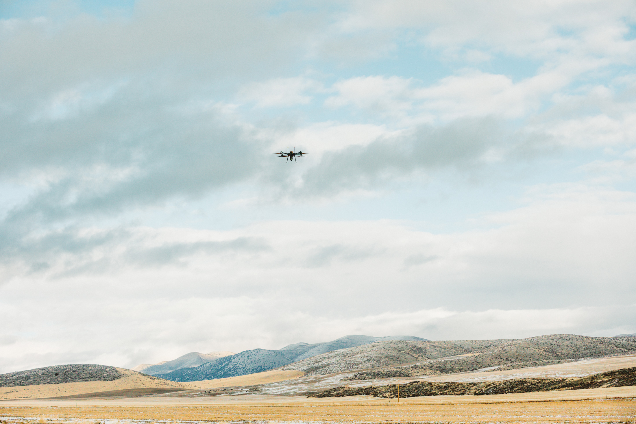 Rainmaker uses smart drones that fly into clouds and release tiny particles that attract water particles to form snowflakes. Photographer: Nico Abegg-Guzman