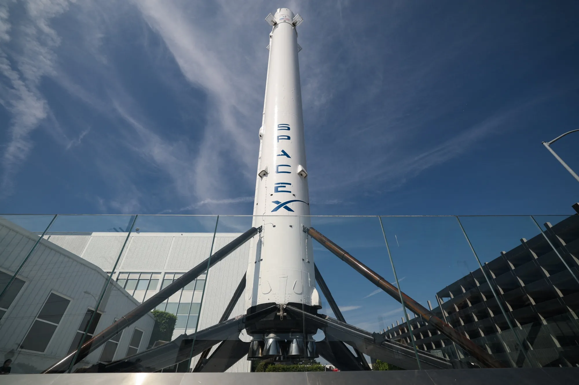 A SpaceX Falcon 9 rocket&nbsp;outside one of the company’s&nbsp;facilities&nbsp;in Hawthorne, California.