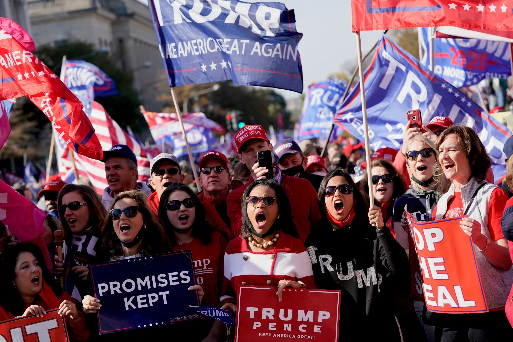 Demonstrators gather at Freedom Plaza during the “Million MAGA March” in Washington, D.C., on Nov. 14.