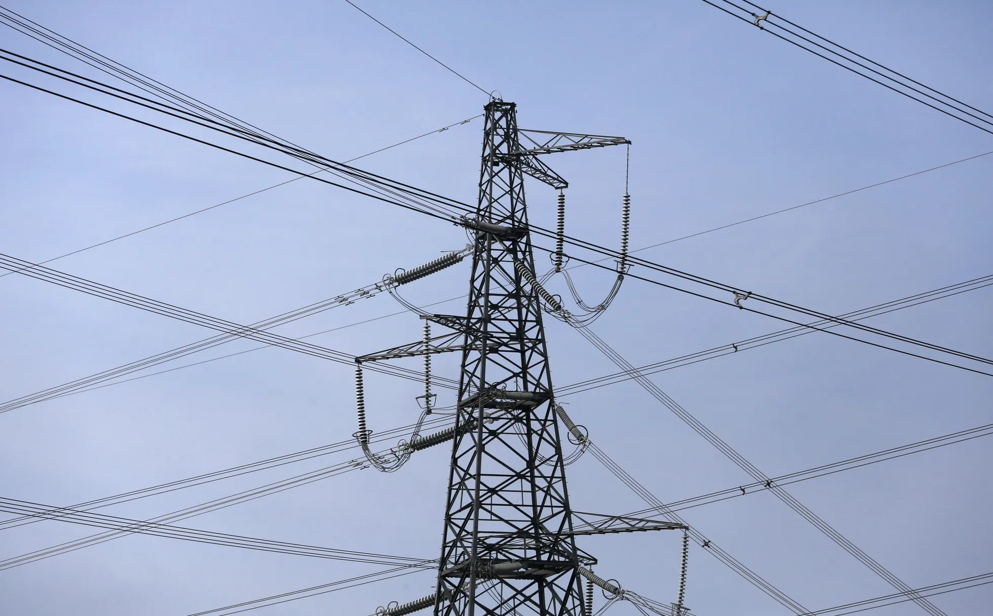Power transmission lines in Braintree, UK.
